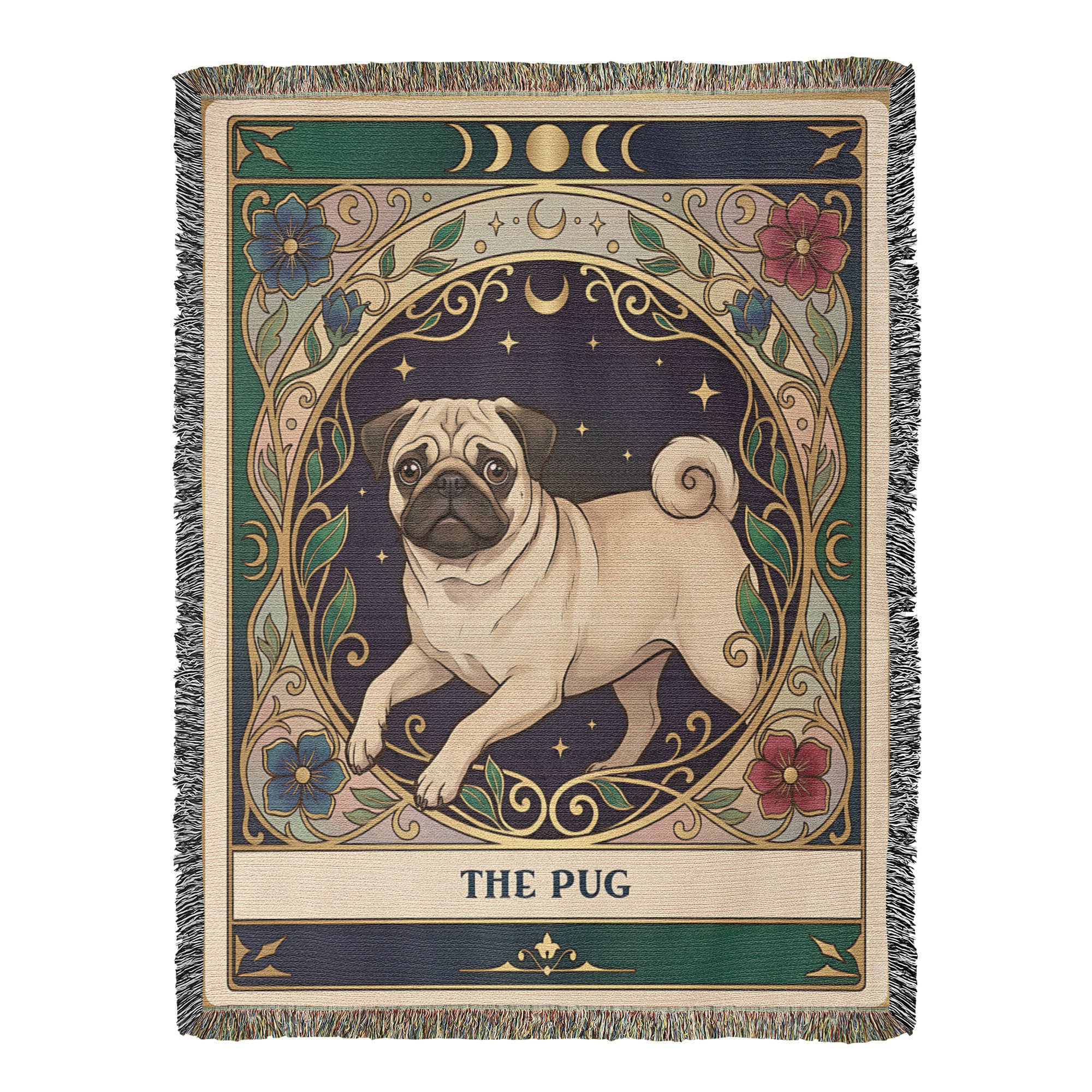 🐾 Woven Blanket Tarot Card - Pug Stained Glass