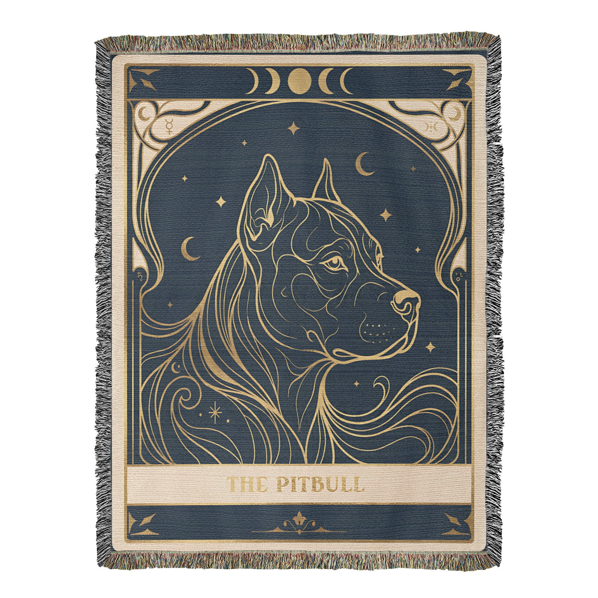 🐾 Woven Blanket Tarot Card- Pitbull Celestial Side profile