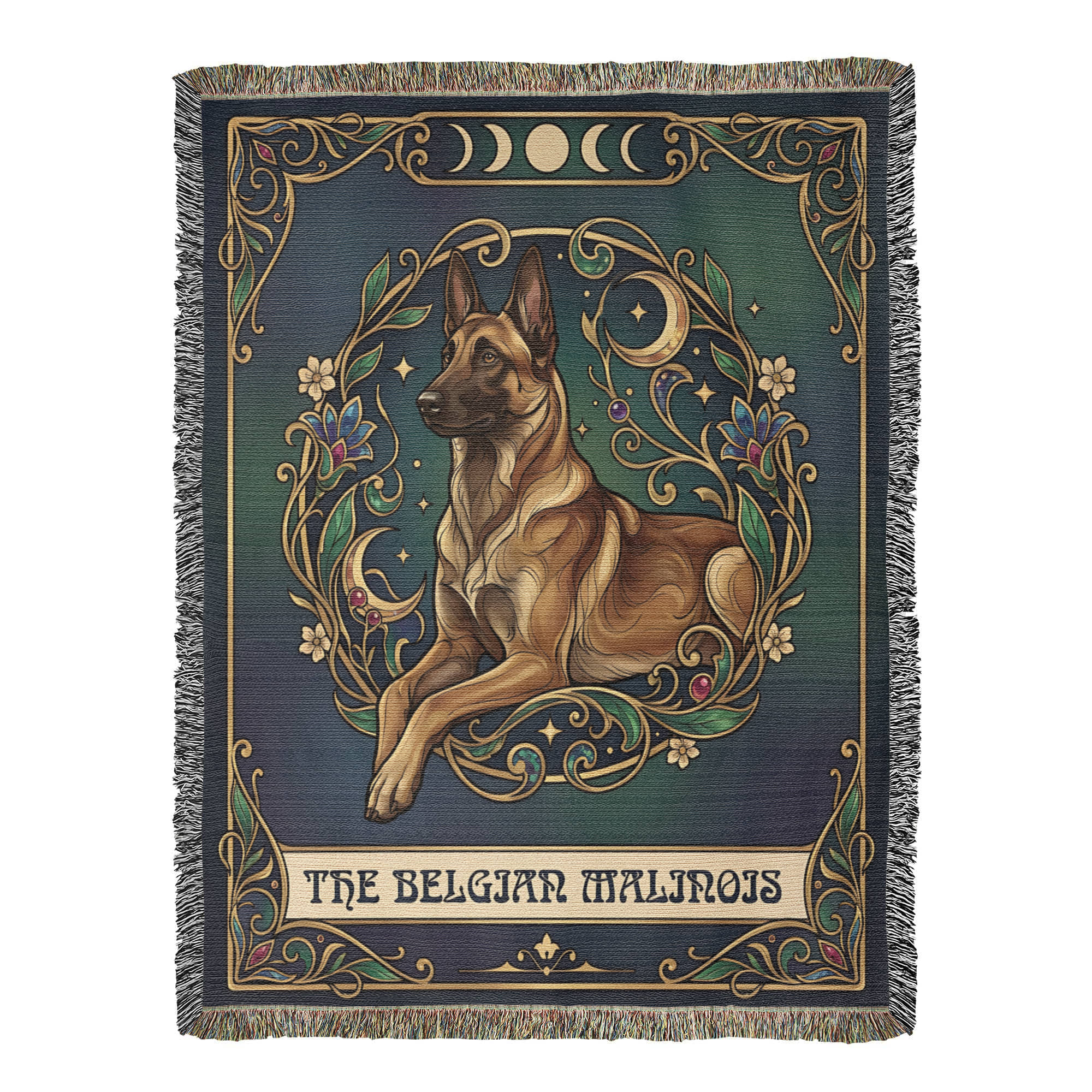 🐾 Woven Blanket Tarot Card - Belgian Malinois Emerald