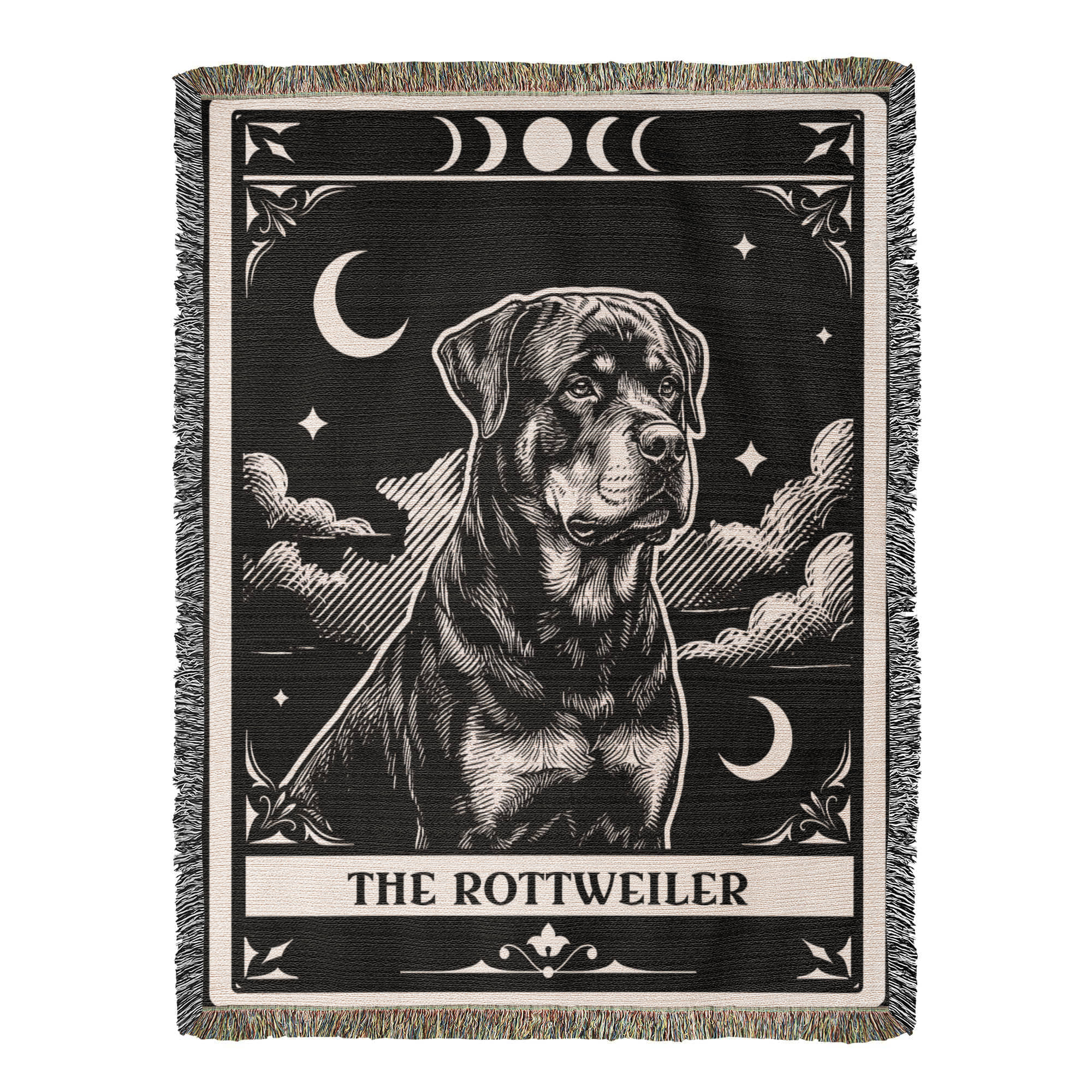 🐾 Woven Blanket Tarot Card - Rottweiler B&W