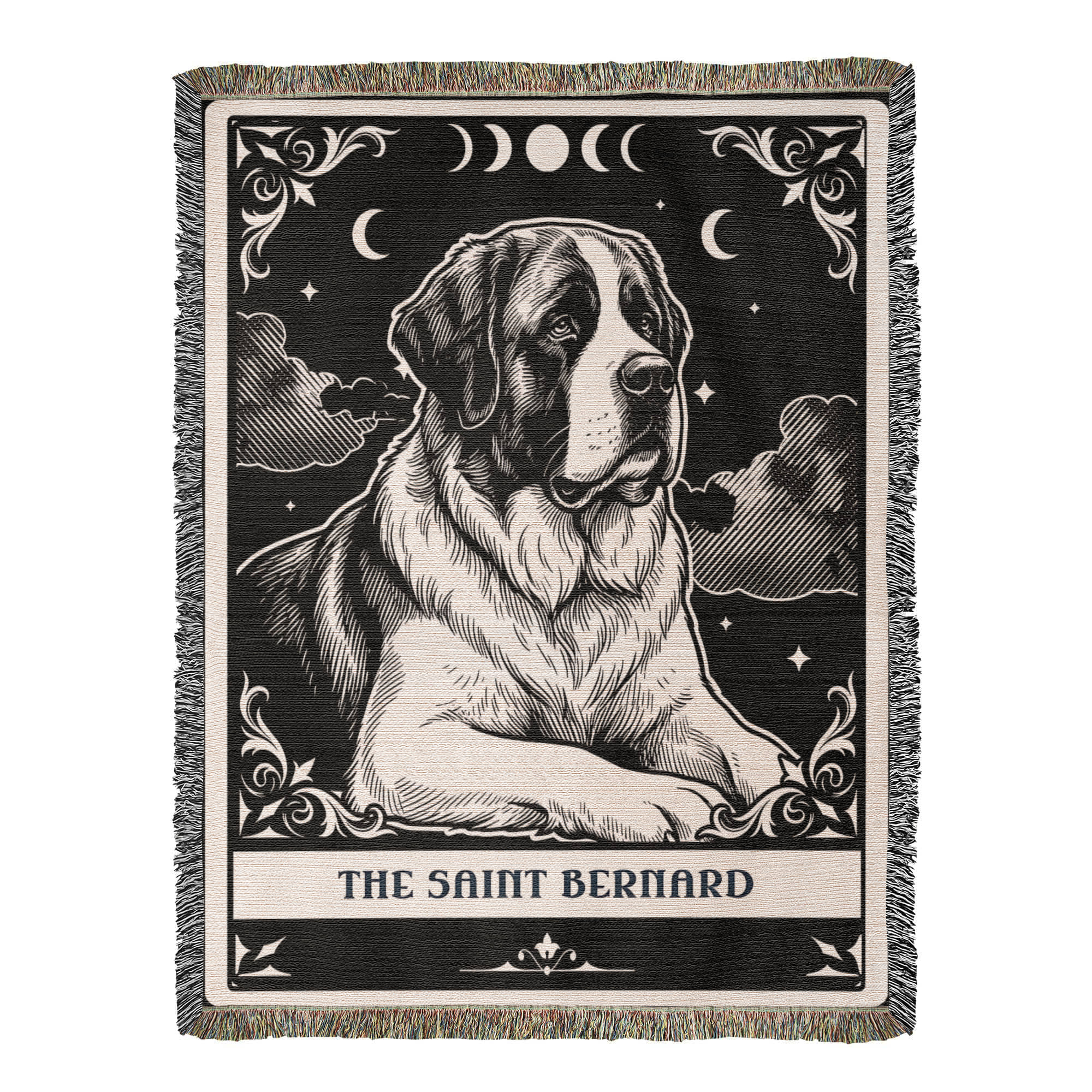 🐾 Woven Blanket Tarot Card - Saint Bernard Black & White