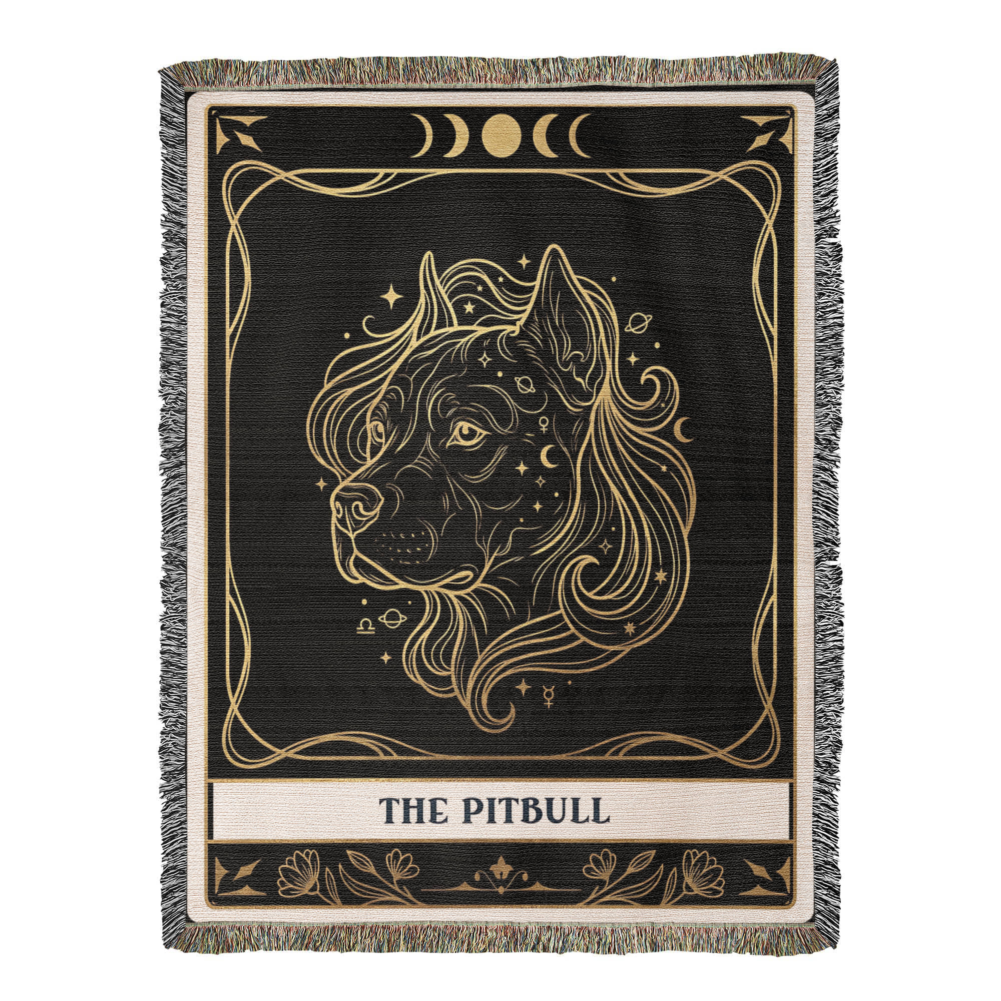 🐾 Woven Blanket Tarot Card - Pitbull Celestial Head Shot