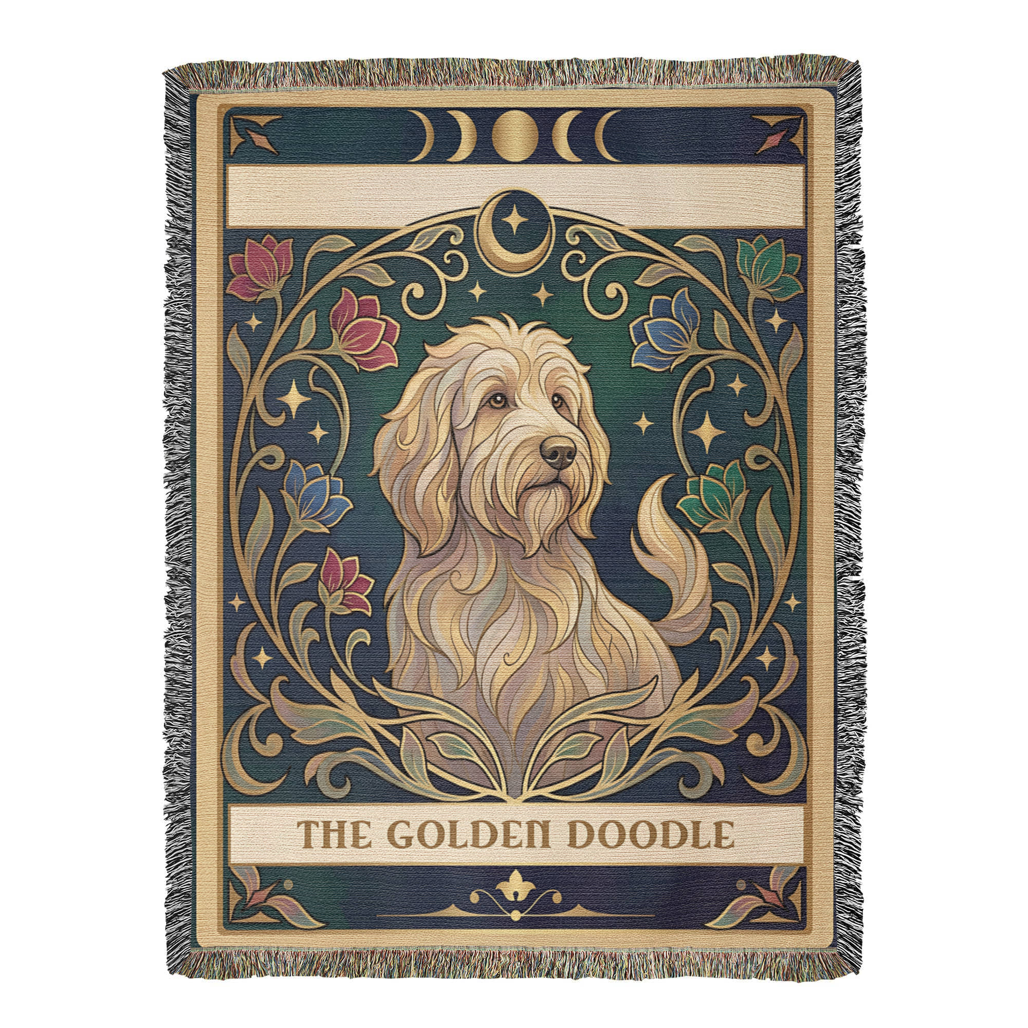 🐾 Woven Blanket Tarot Card - Golden Doodle Stained Glass