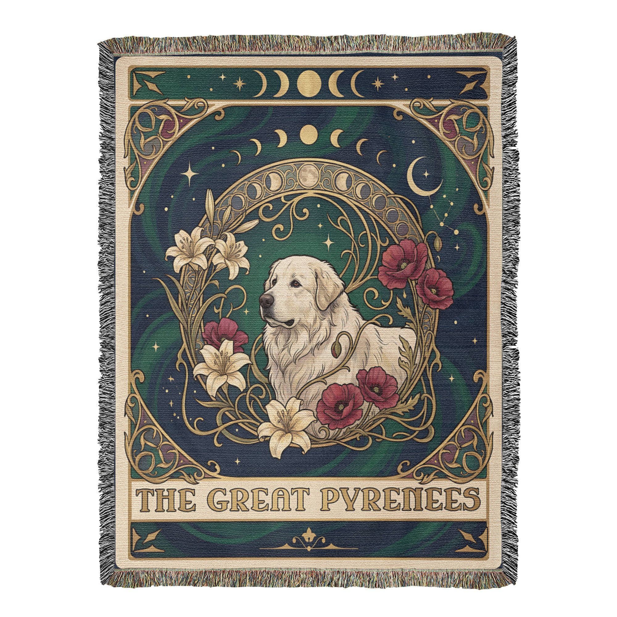 🐾 Woven Blanket Tarot Card - Great Pyrenees Roses
