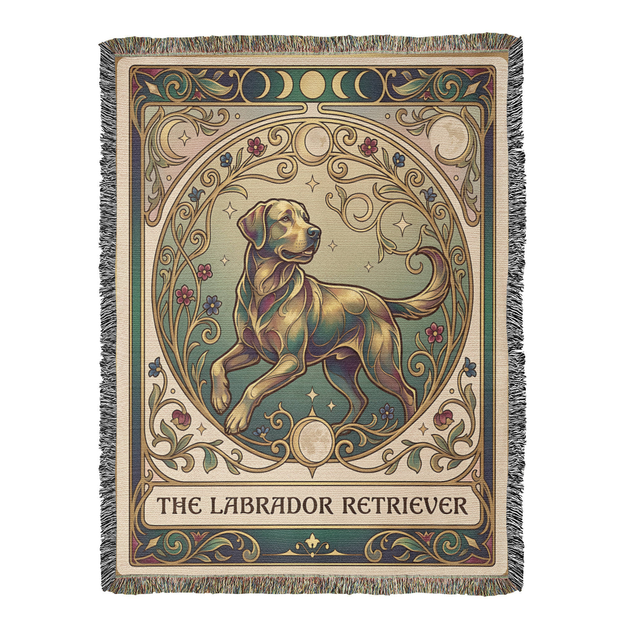 🐾 Woven Blanket Tarot Card - Labrador Retriever Green & Gold