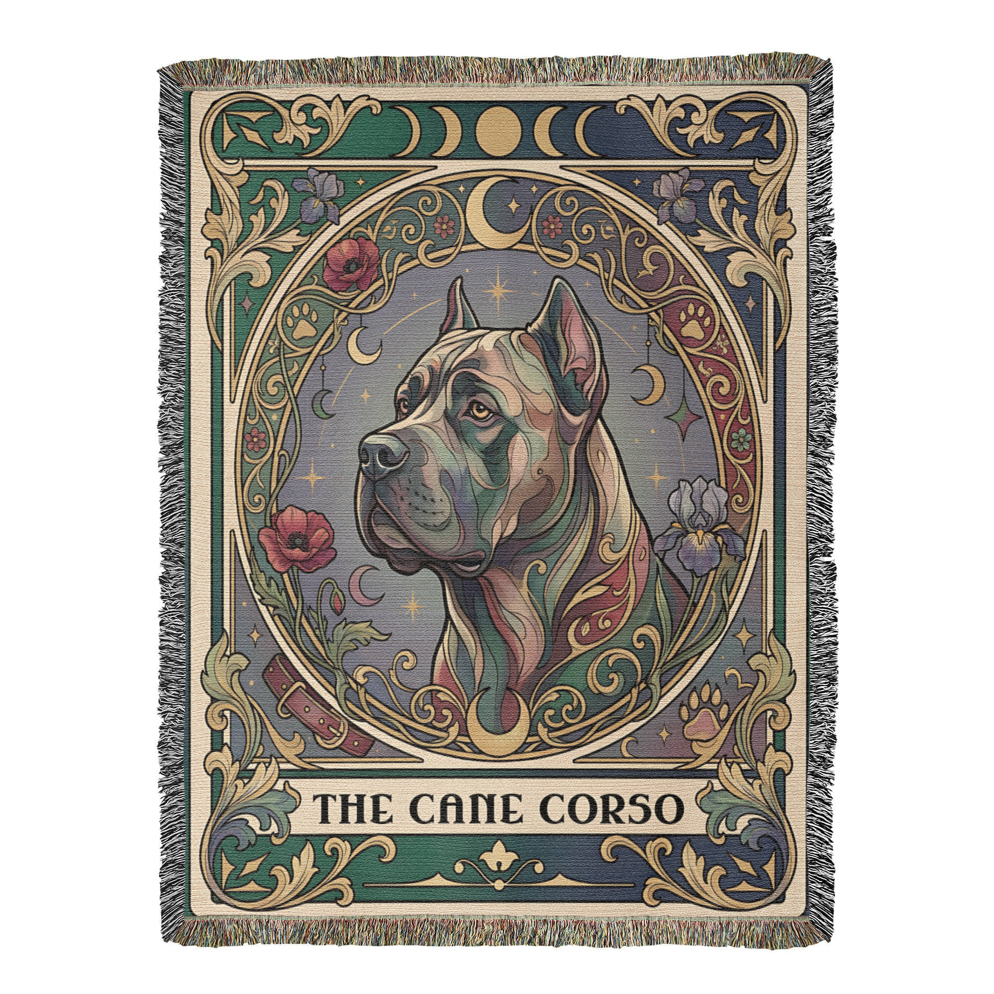 🐾 Woven Blanket Tarot Card- Cane Corso Flowers