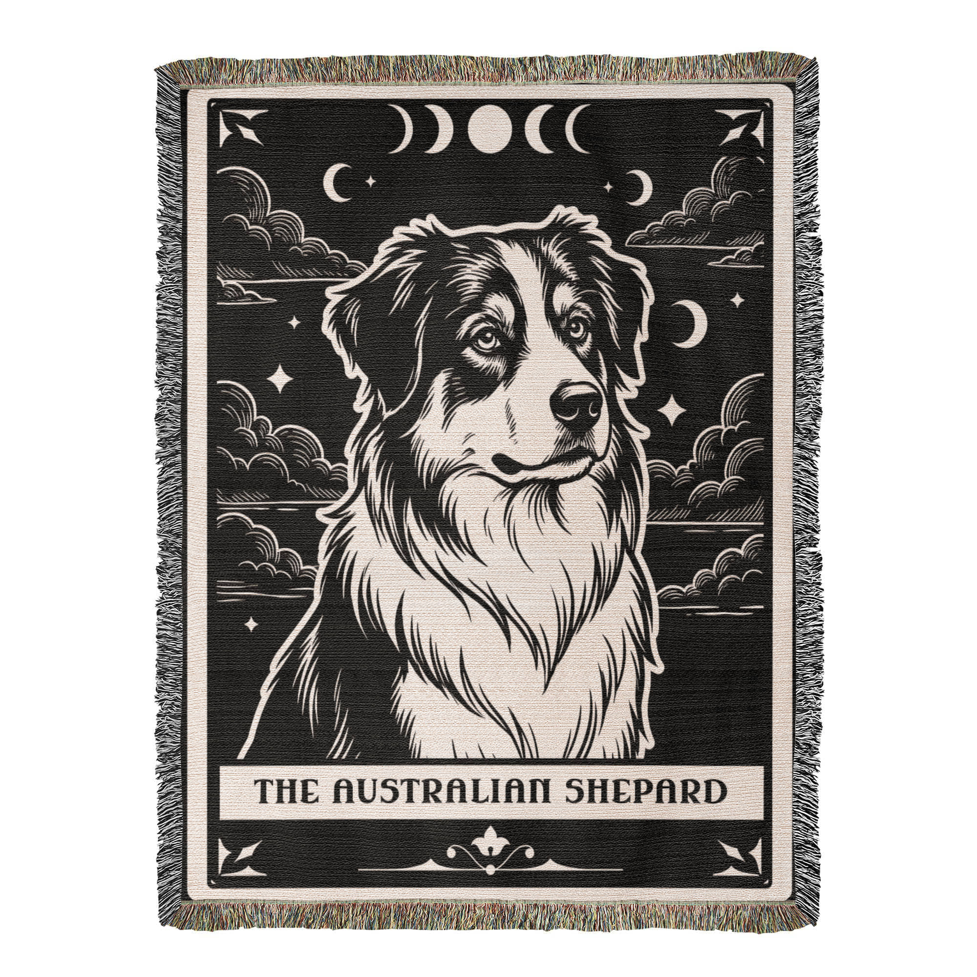 🐾 Woven Blanket Tarot Card - Australian Shepard Black and White