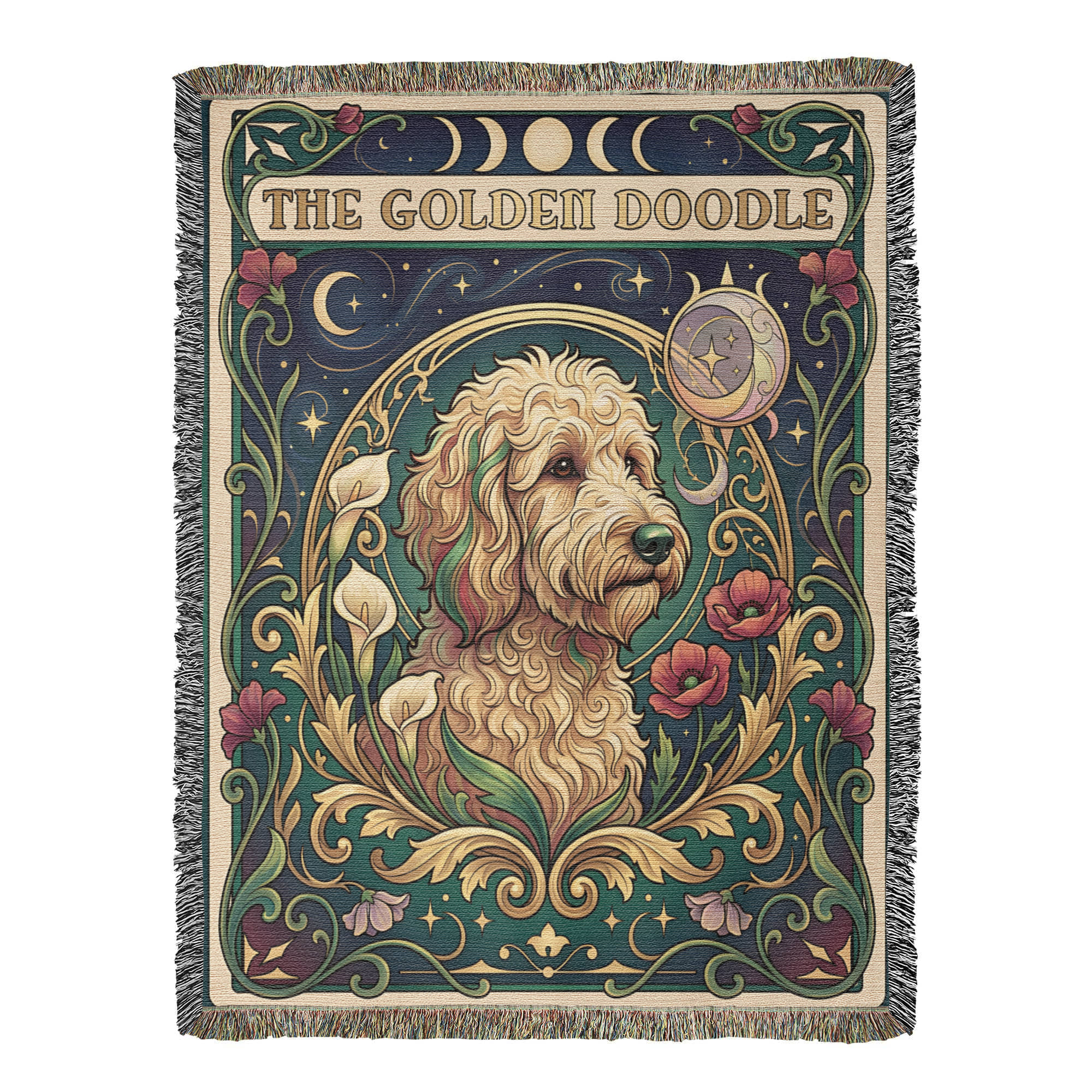 🐾 Woven Blanket Tarot Card - Golden Doodle Lillies