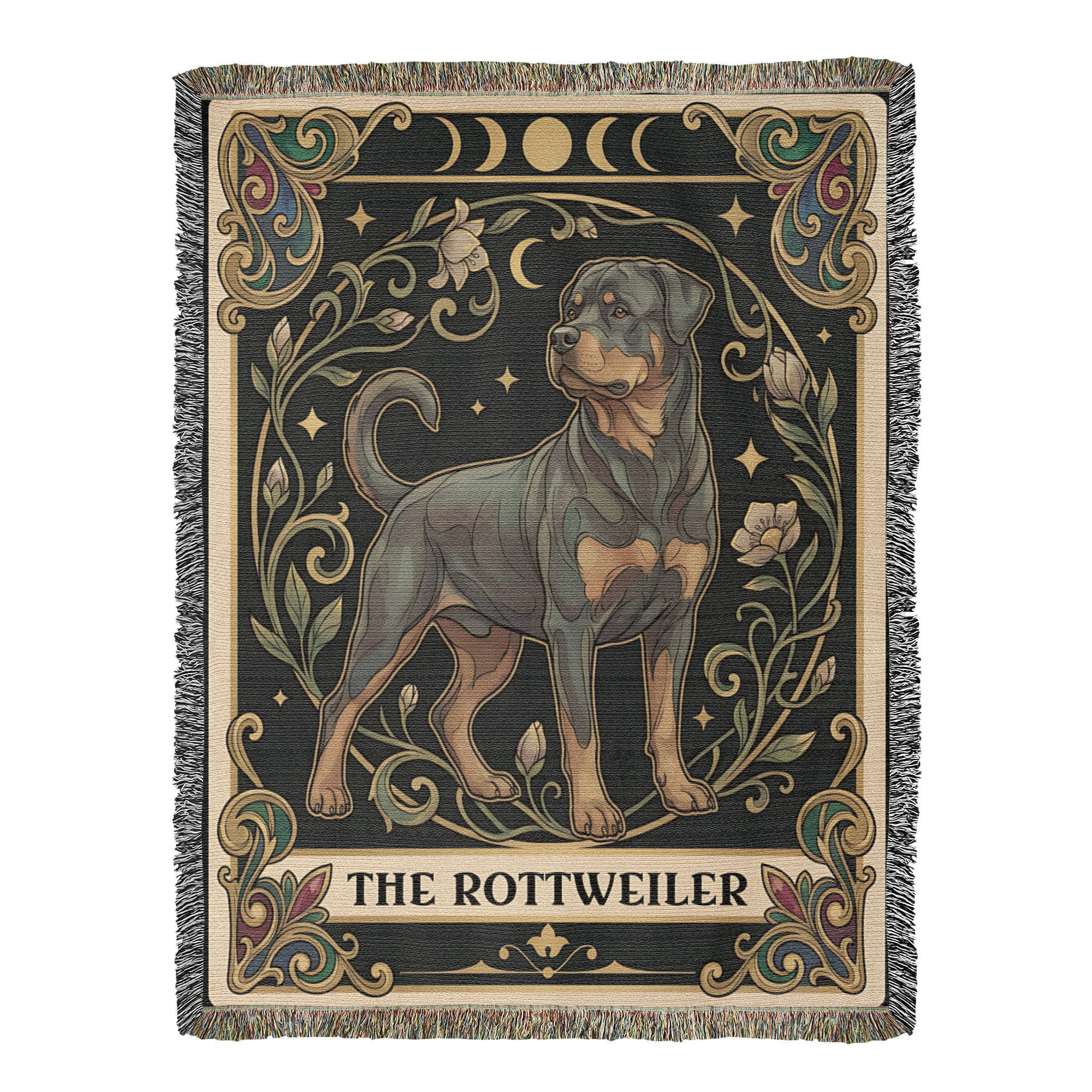 🐾 Woven Blanket Tarot Card - Rottweiler B&W II
