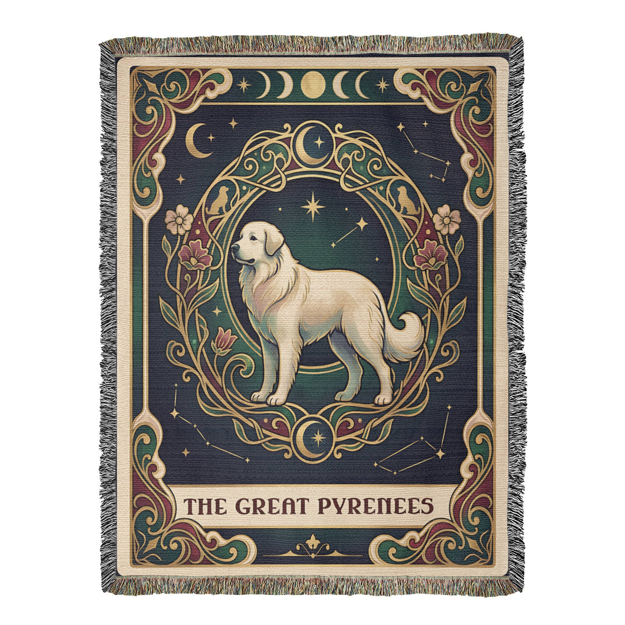 🐾 Woven Blanket Tarot Card - Great Pyrenees Green and Gold