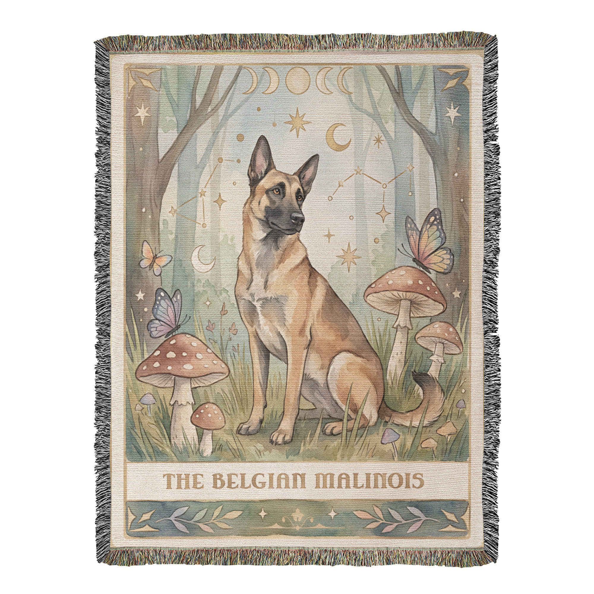🐾 Woven Blanket Tarot Card - Belgian Malinois Cottage Core