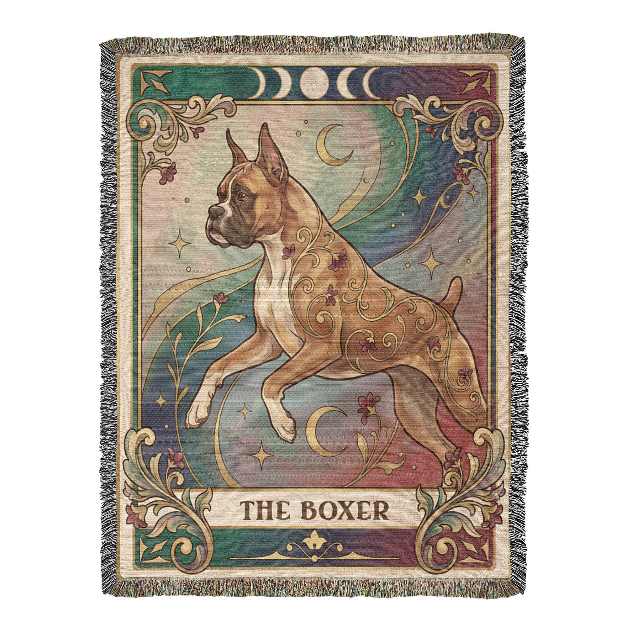 🐾 Woven Blanket Tarot Card - Boxer Rainbow