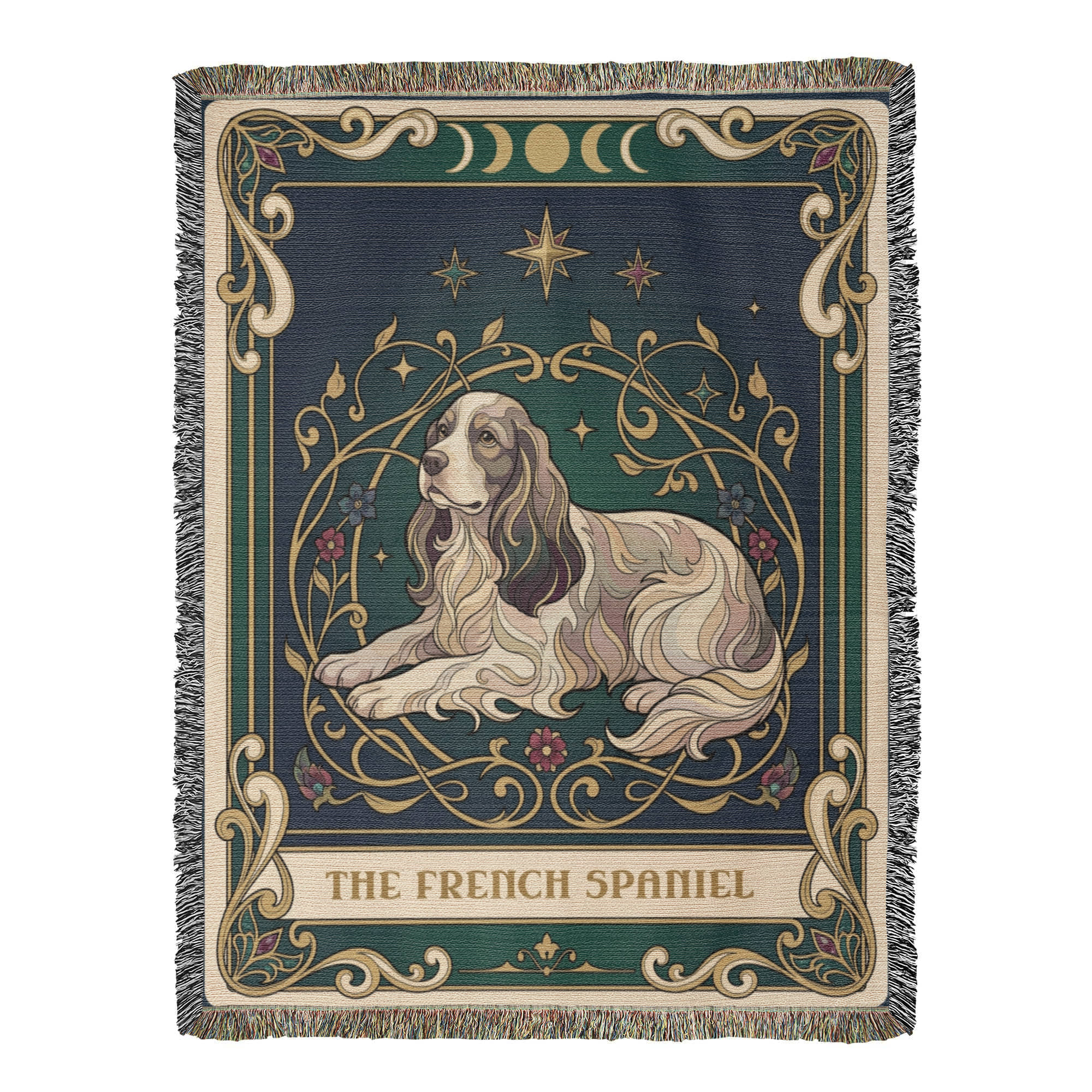 🐾 Woven Blanket Tarot Card - French Spaniel Stained glass
