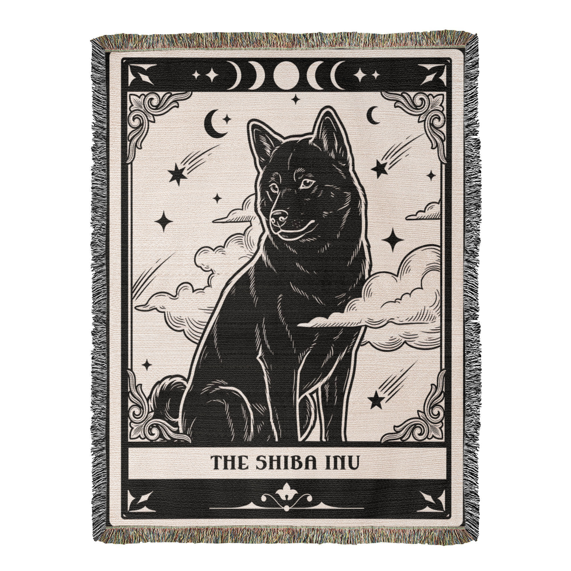 🐾 Woven Blanket Tarot Card - Shiba Imu B&W