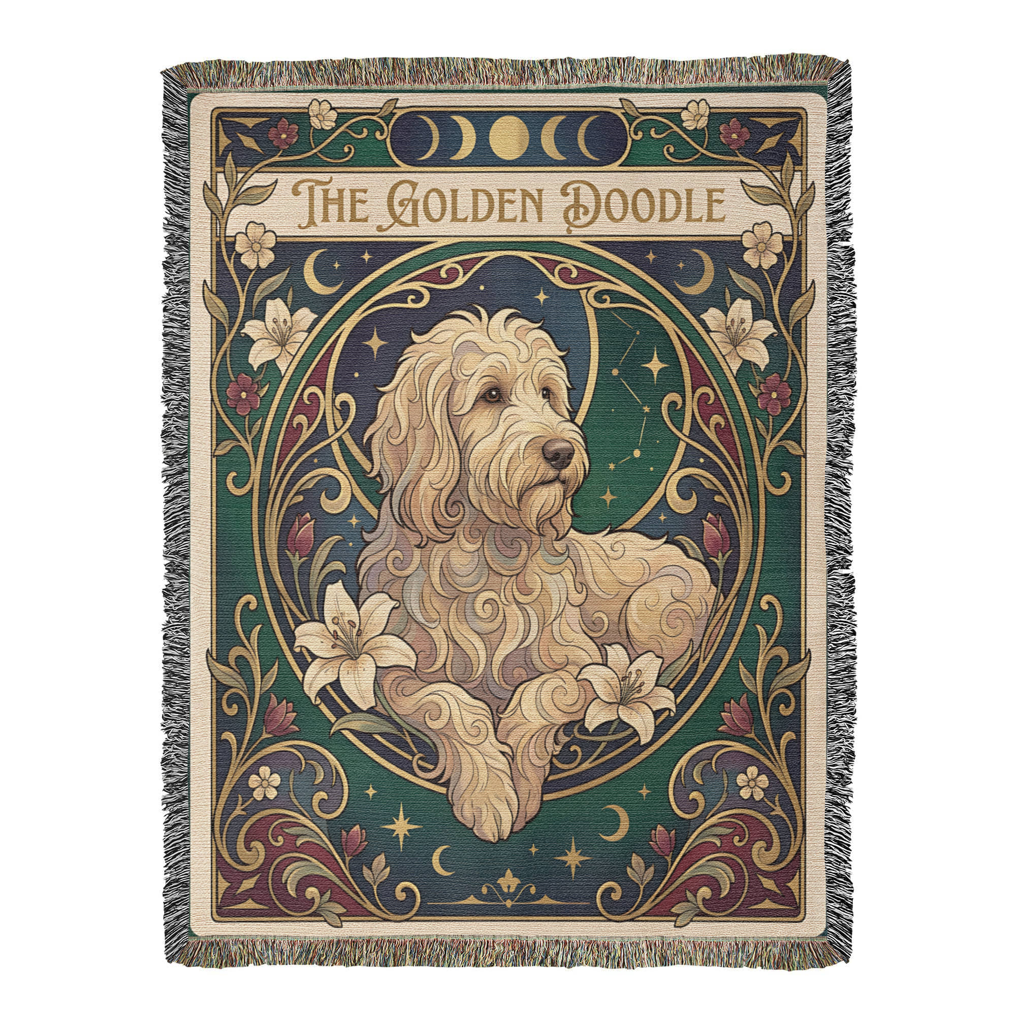 🐾 Woven Blanket Tarot Card - Golden Doodle paws forward