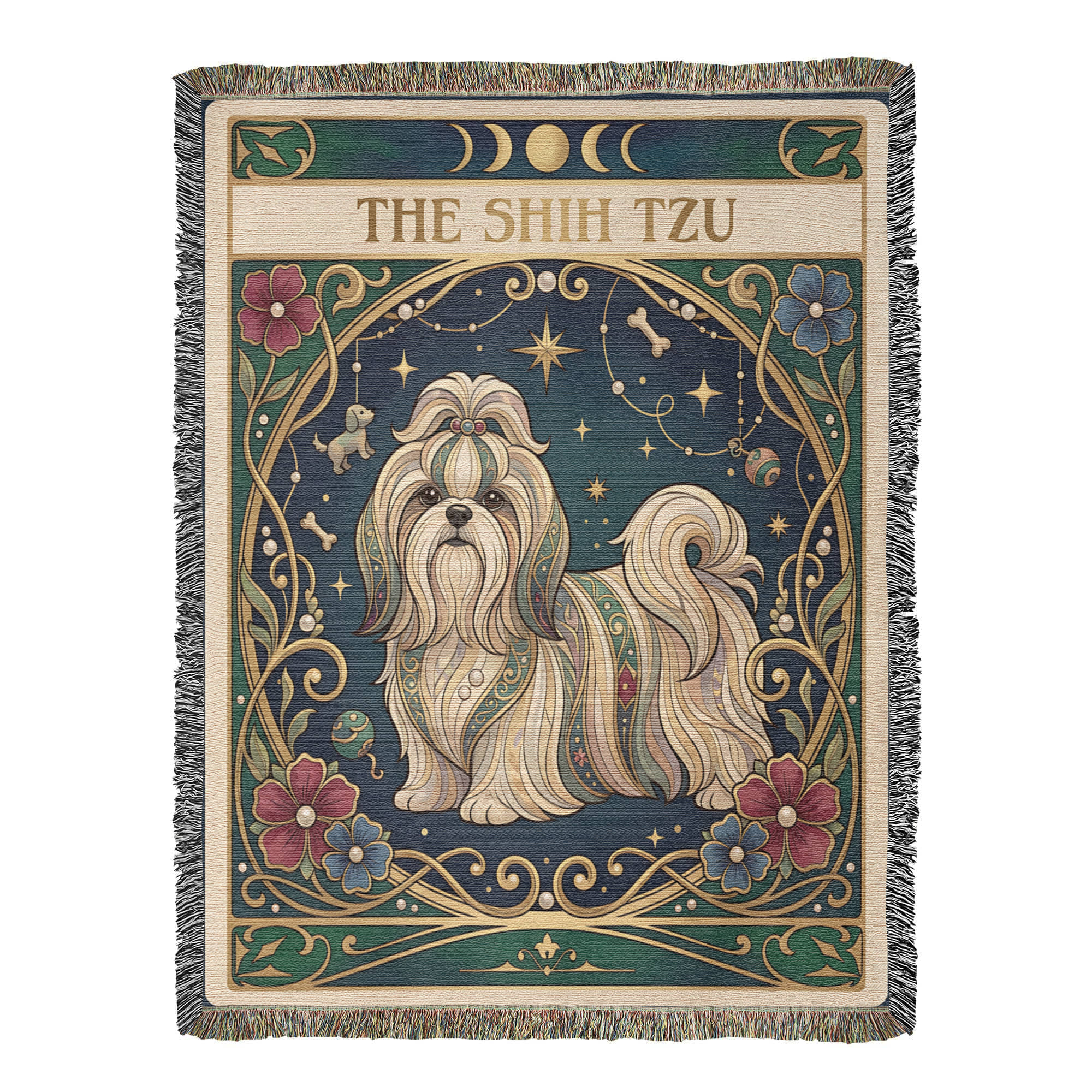 🐾 Woven Blanket Tarot Card - Shih Tzu Stained Glass