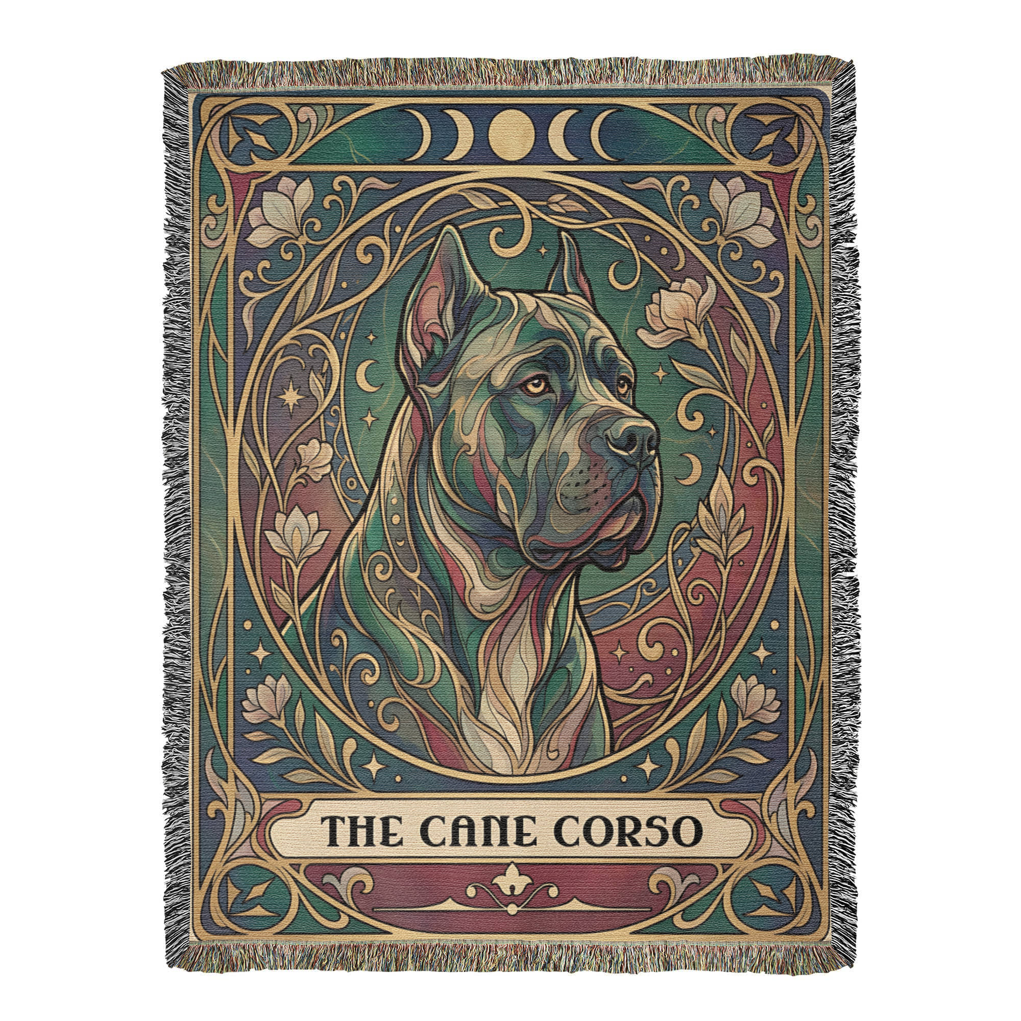 🐾 Woven Blanket Tarot - Cane Corso Gold Flowers