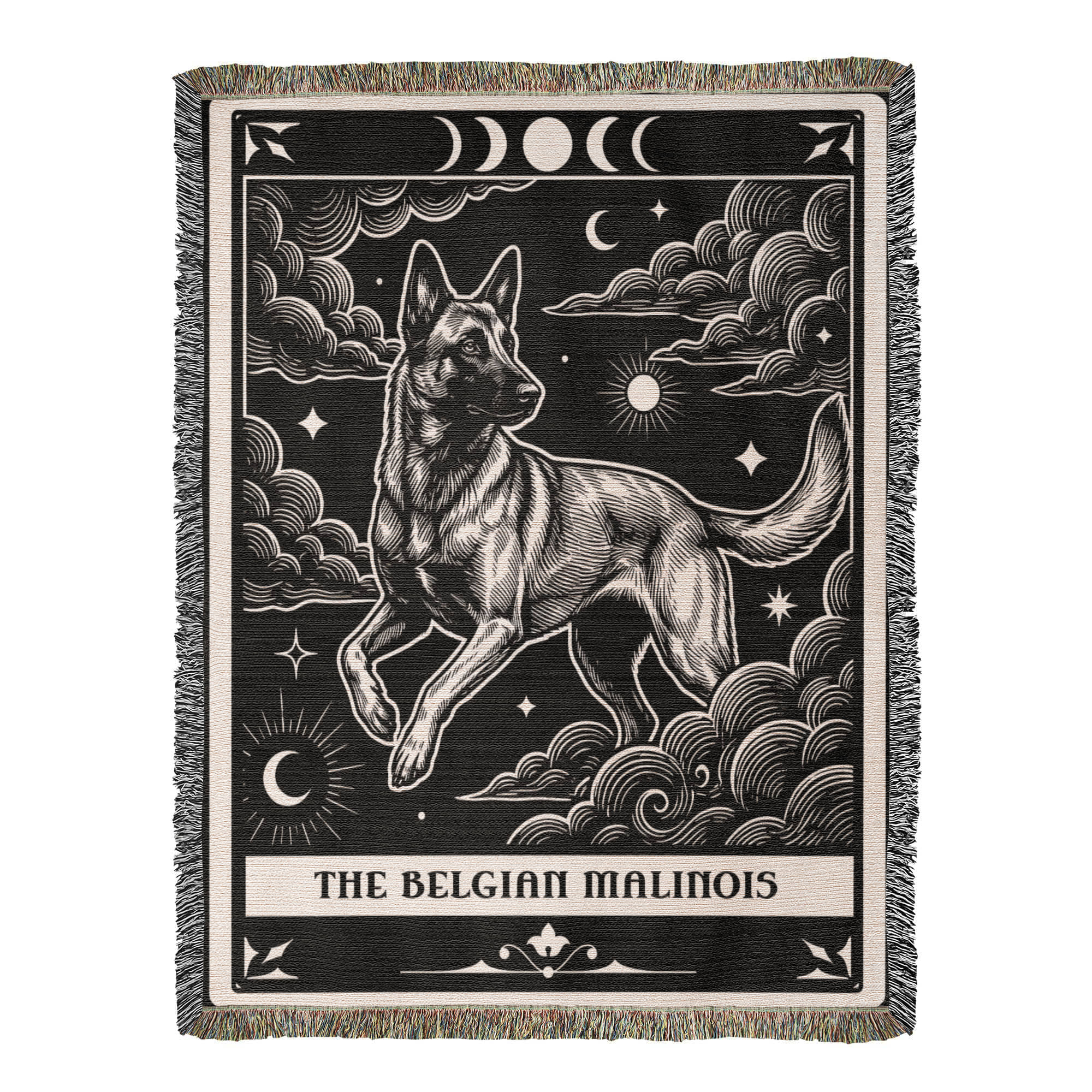 🐾 Woven Blanket Tarot Card - Belgian Malinois Black & White