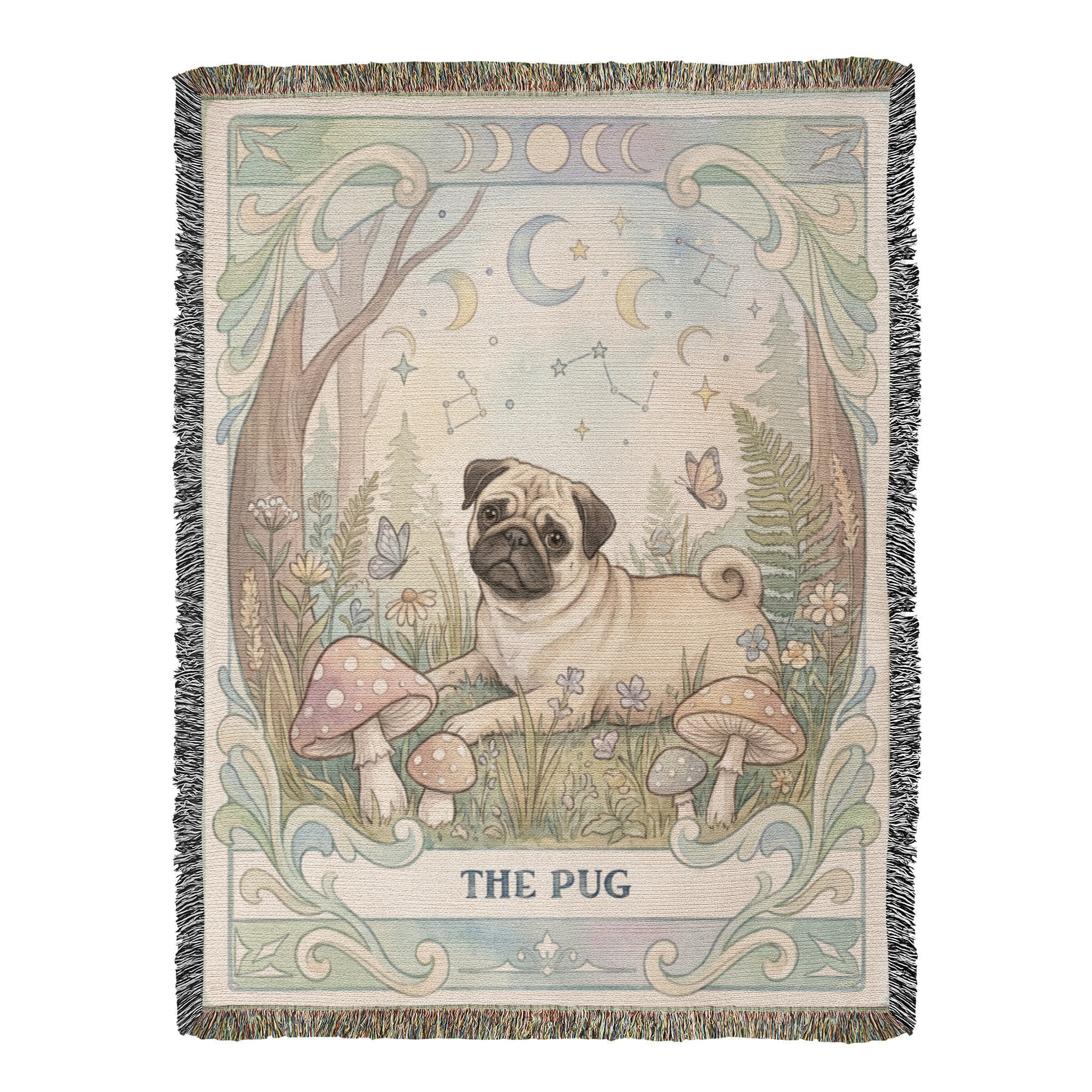 🐾 Woven Blanket Tarot Card - Pug Cottage Core