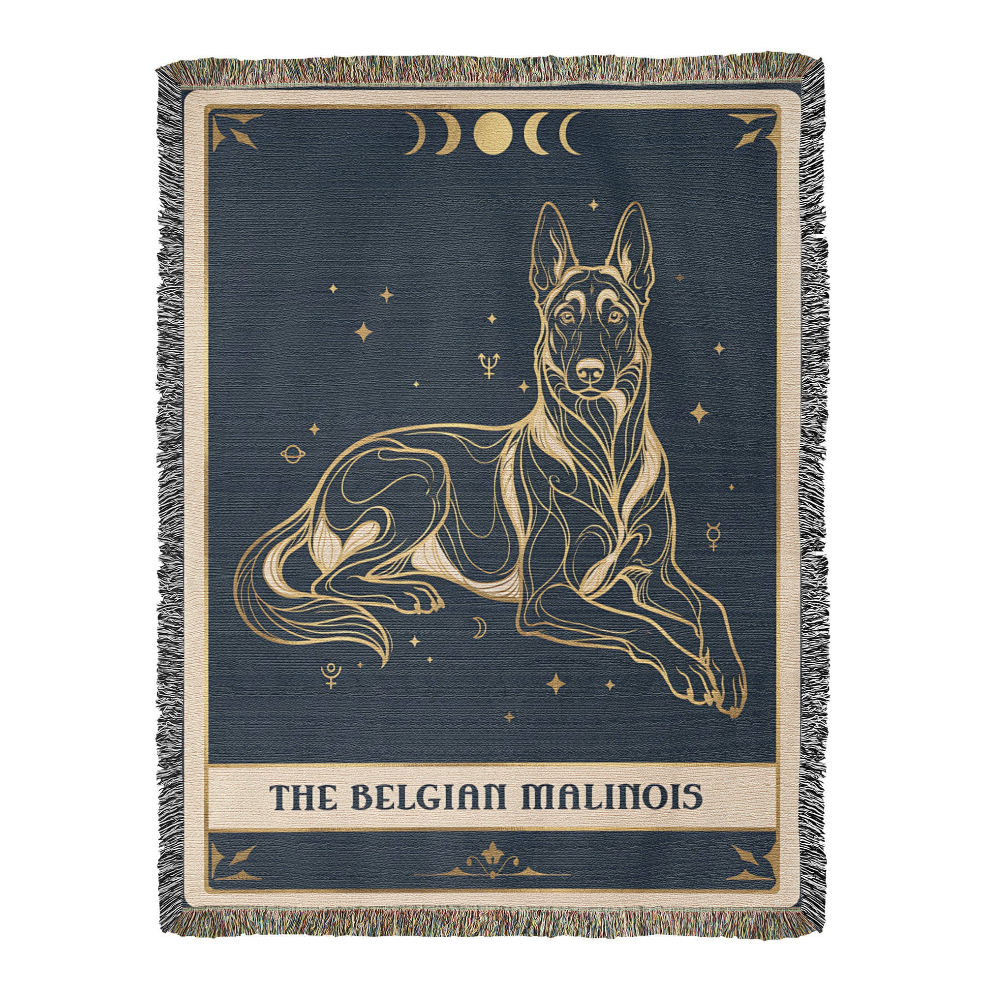 🐾 Woven Blanket Tarot Card - Belgian Malinois Celestial