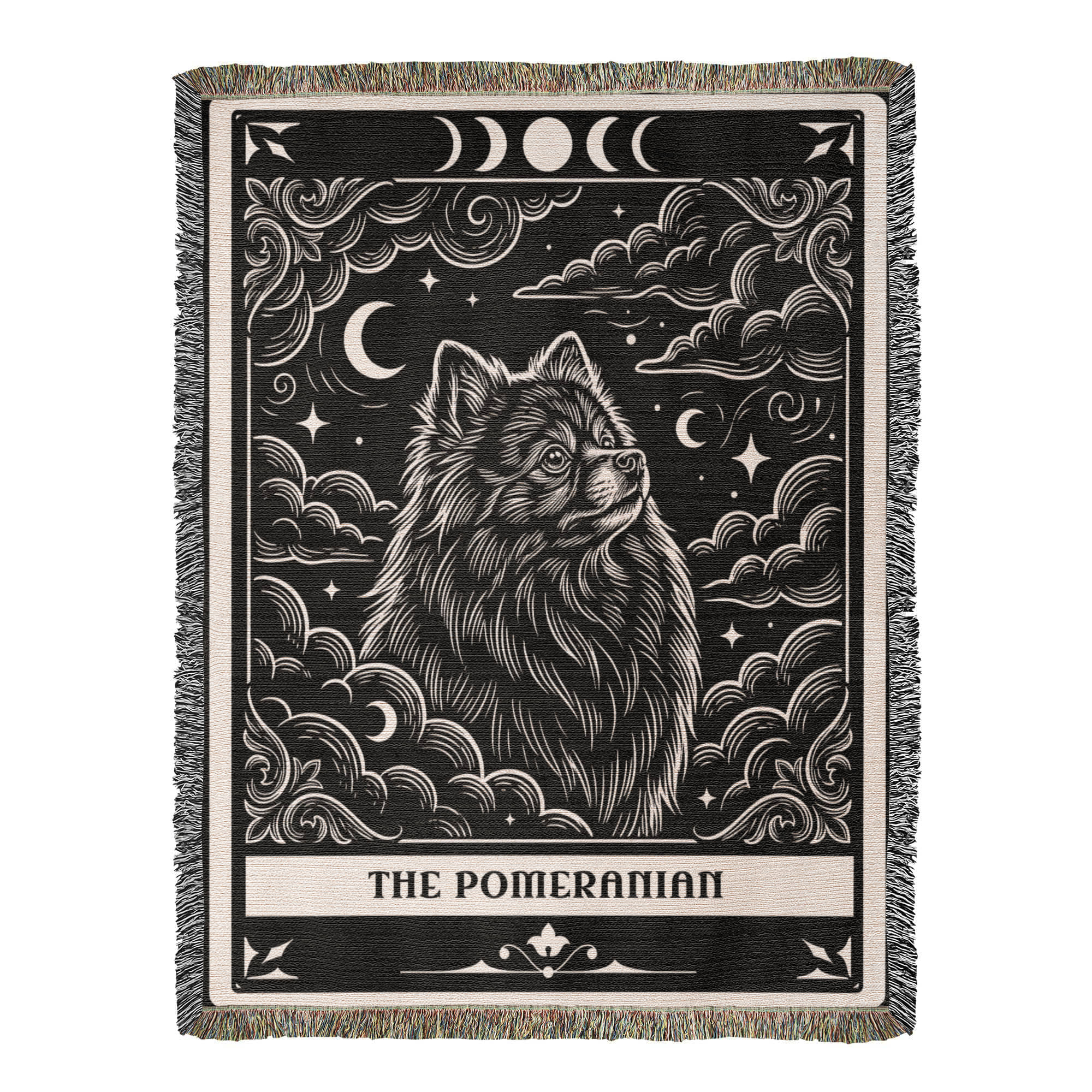 🐾 Woven Blanket Tarot Card Pomeranian Black and White