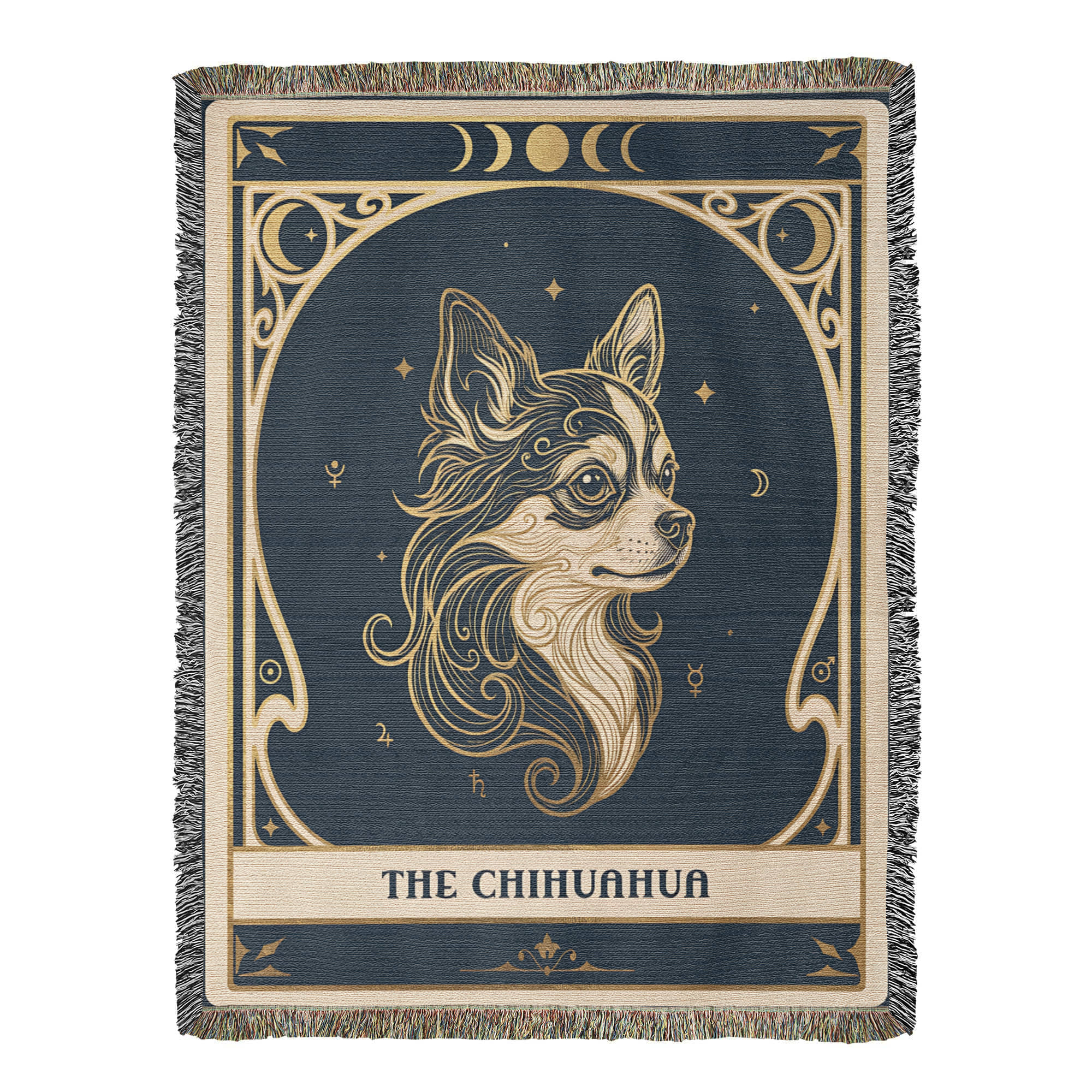 🐾 Woven Blanket Tarot Card - Chihuahua Celestial