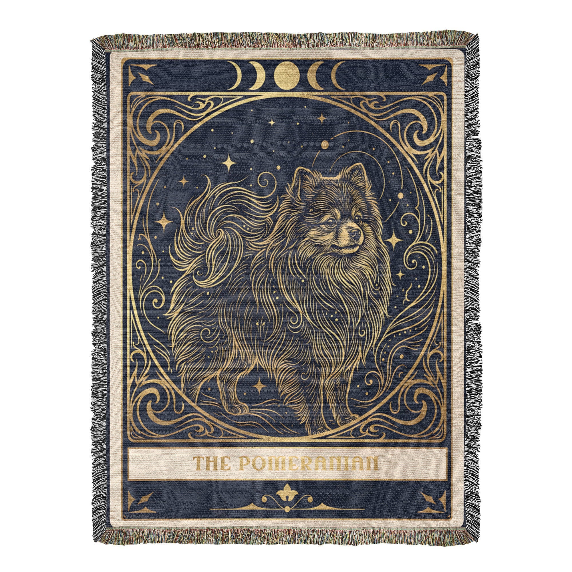 🐾 Woven Blanket Tarot Card Pomeranian Gold & Black