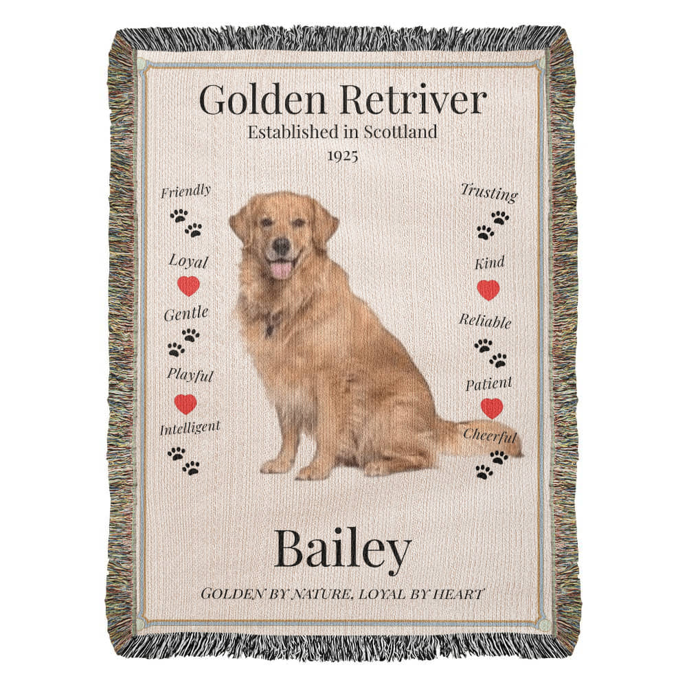 🐾 My Little Buddie Heirloom Woven Blanket – Golden Retriever Edition - Red hearts