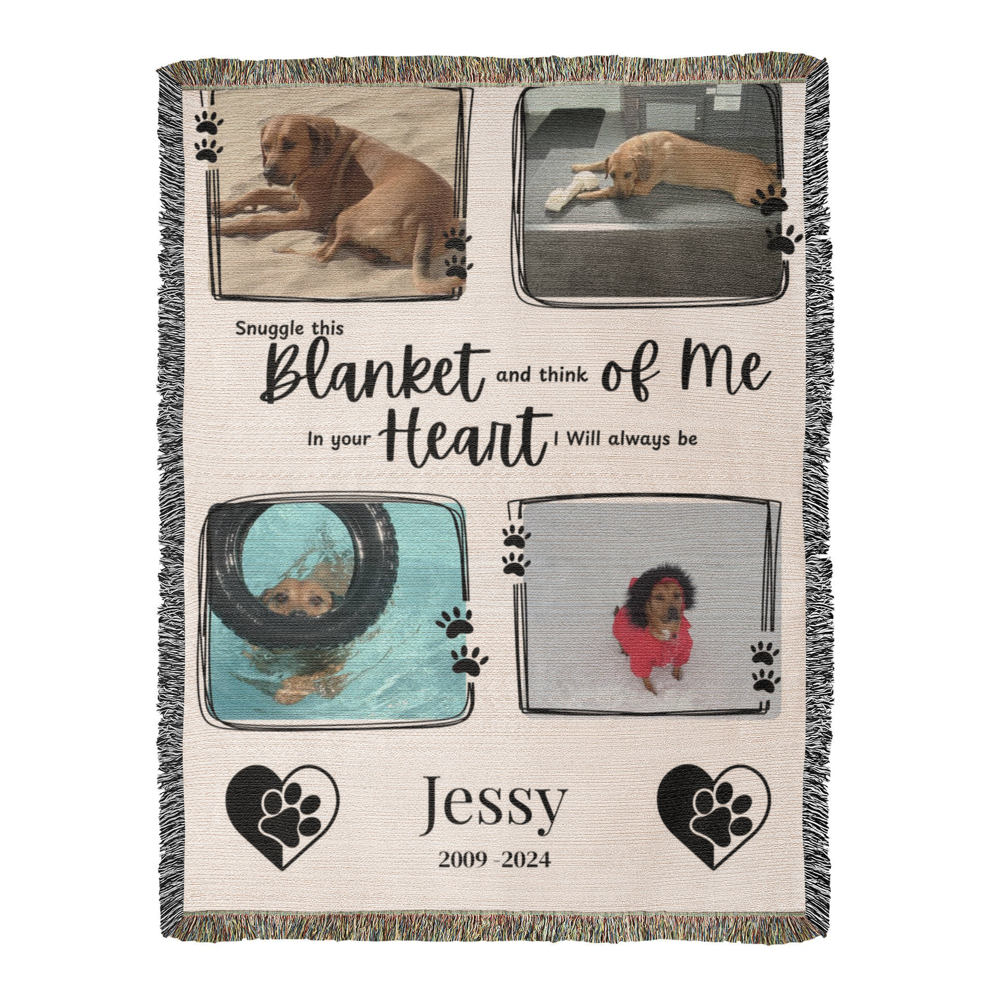 🐾 PhotoCustom Pet Memorial Woven Blanket – Photo Collage Woven Throw – Personalized