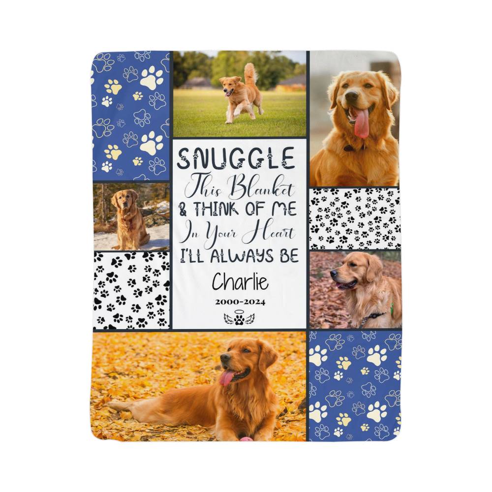 🐾 "Snuggle this blanket" Memorial - Sherpa Blanket - Personalized name and photos