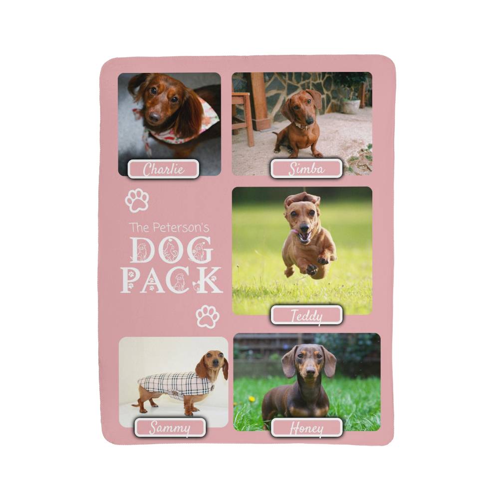 "Dog Pack" Personalized Photo Collage Sherpa Blanket - Multi-Dog Gift