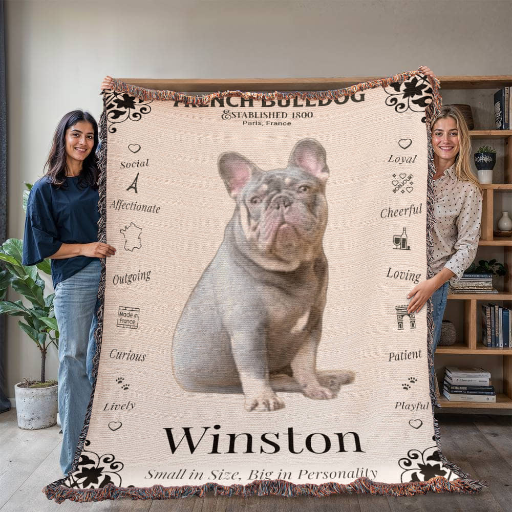 🐾 My Little Buddie Heirloom Woven Blanket – French Bulldog Edition - Art Deco