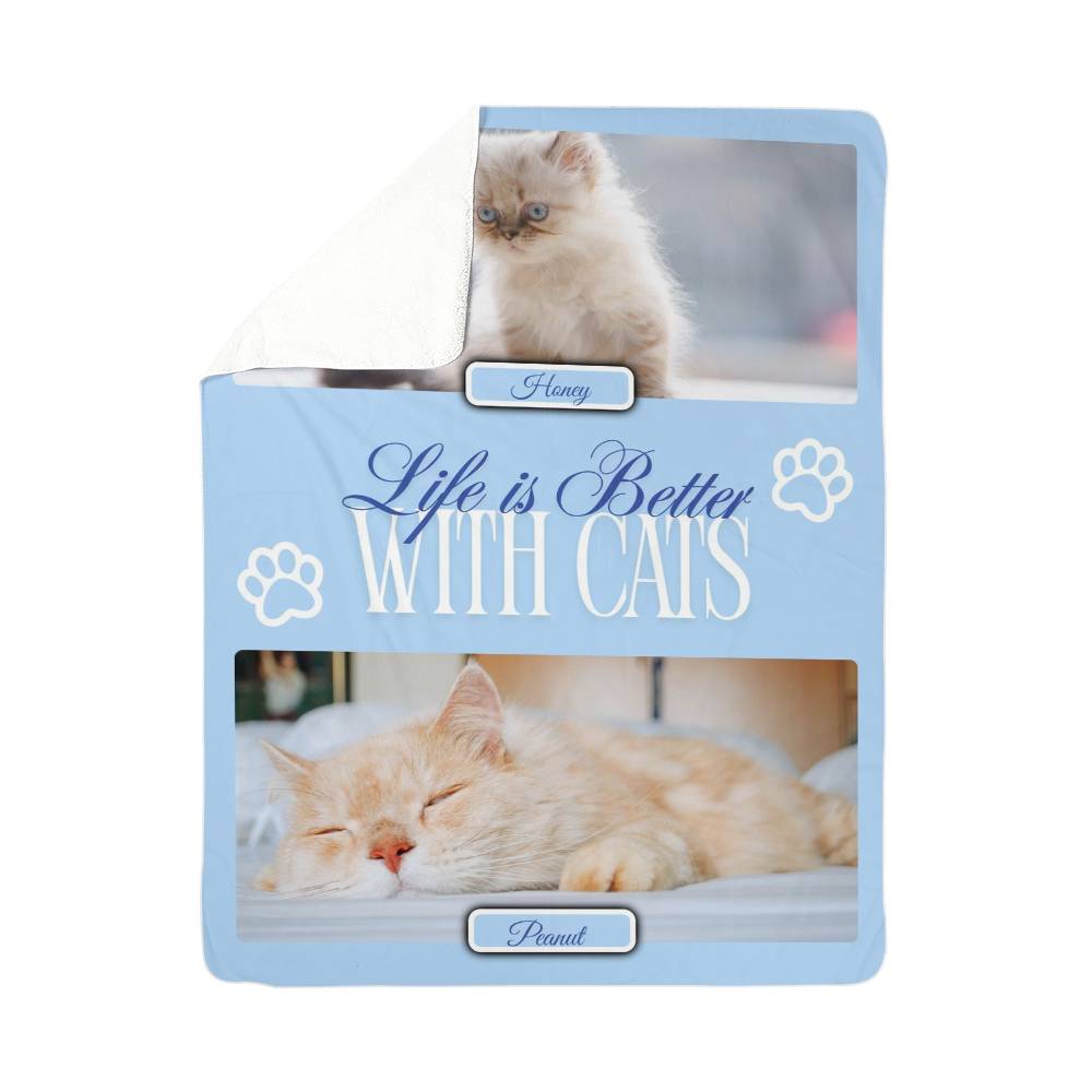🐾  "Life is better with Cats" Personalized Photo Collage - sherpa blanket