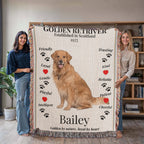 🐾 Woven Blanket – Golden Retriever Edition - Red hearts