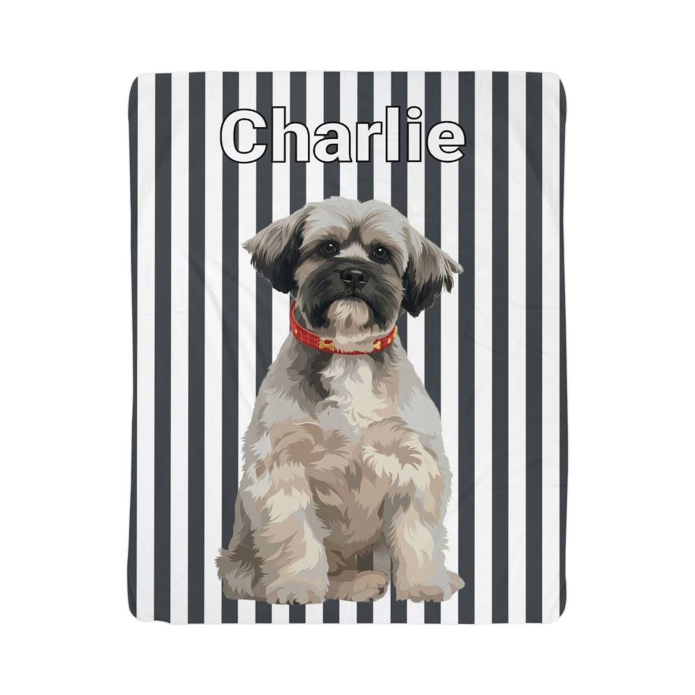 Custom AI Pet Portrait Sherpa Blanket with Striped Background - Personalized Dog Photo Blanket