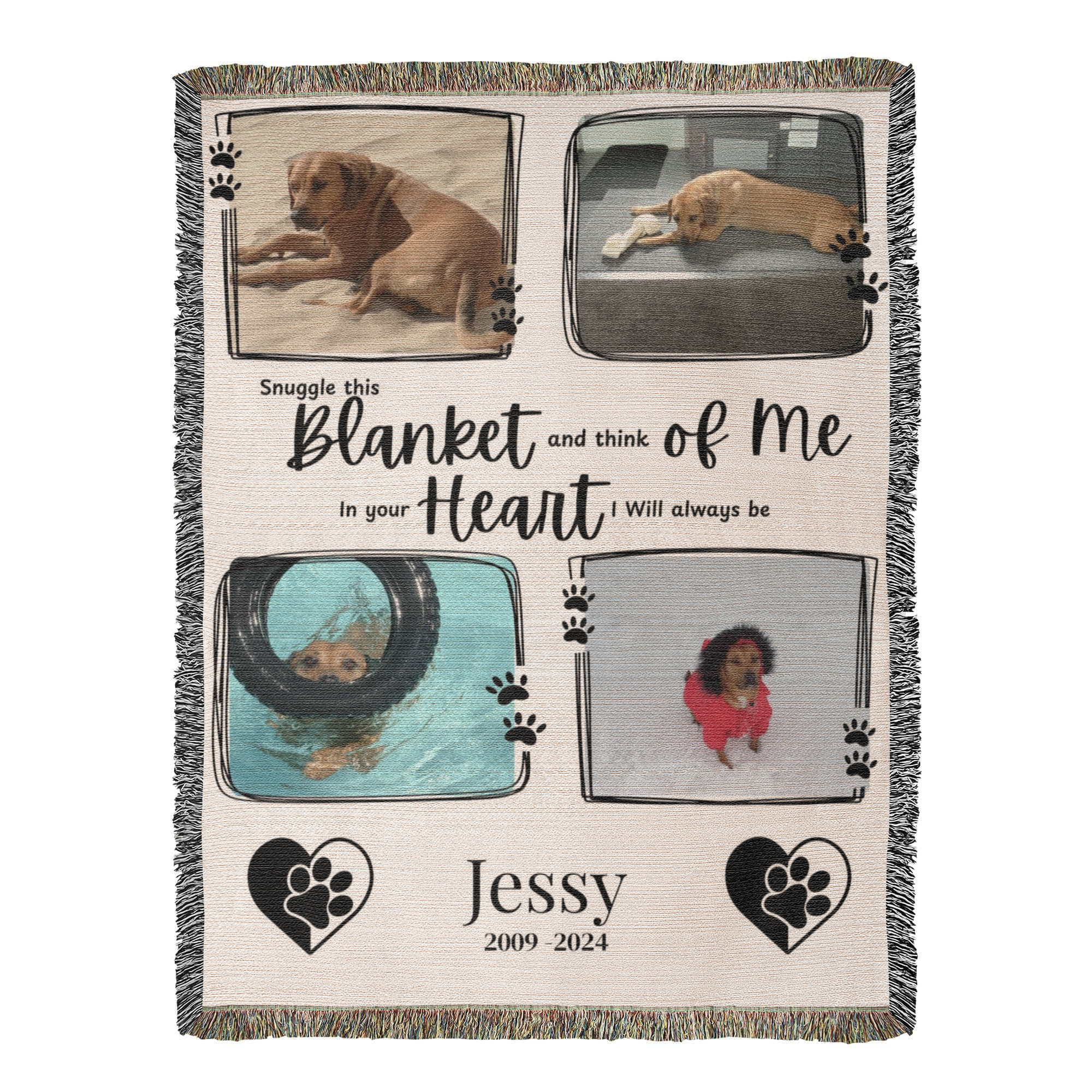 🐾 PhotoCustom Pet Memorial Woven Blanket – Photo Collage Woven Throw – Personalized