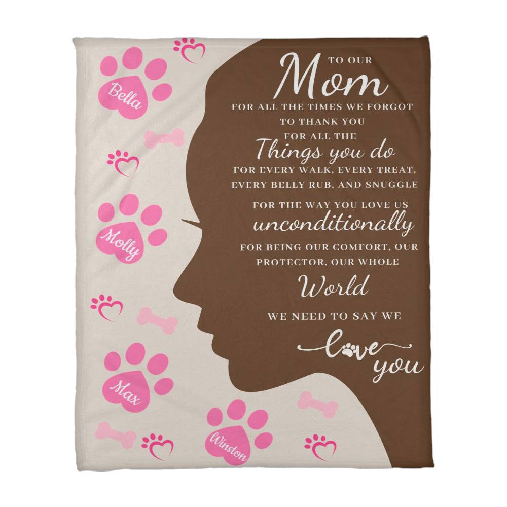 🐾 To Our Mom Dog Blanket - Personalized Dog Names - Dog Mom Gift 🎁 - Fleece Throw