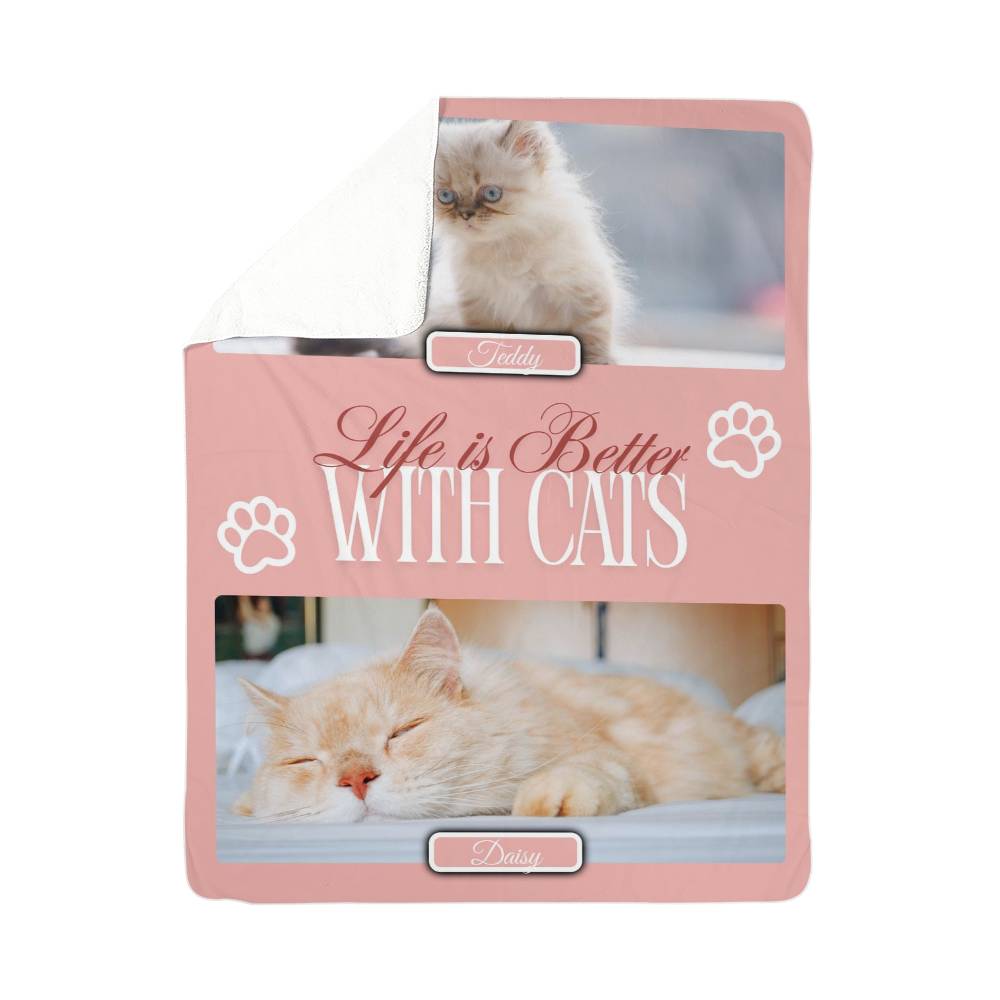🐾  "Life is better with Cats" Personalized Photo Collage - sherpa blanket