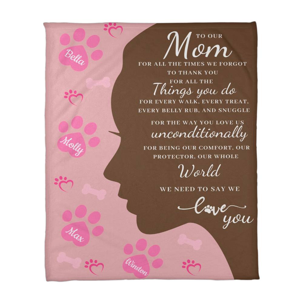 🐾 To Our Mom Dog Blanket - Personalized Dog Names - Dog Mom Gift 🎁 - Fleece Throw