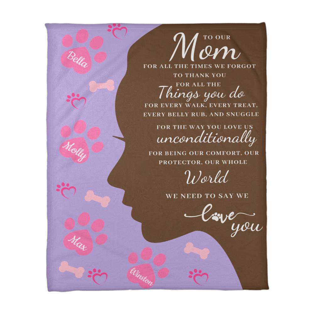 🐾 To Our Mom Dog Blanket - Personalized Dog Names - Dog Mom Gift 🎁 - Fleece Throw