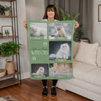 Personalized Multi-Cat Photo Blanket - Custom Cat Collage Fleece Blanket - 2-5 Cats Names & Photos