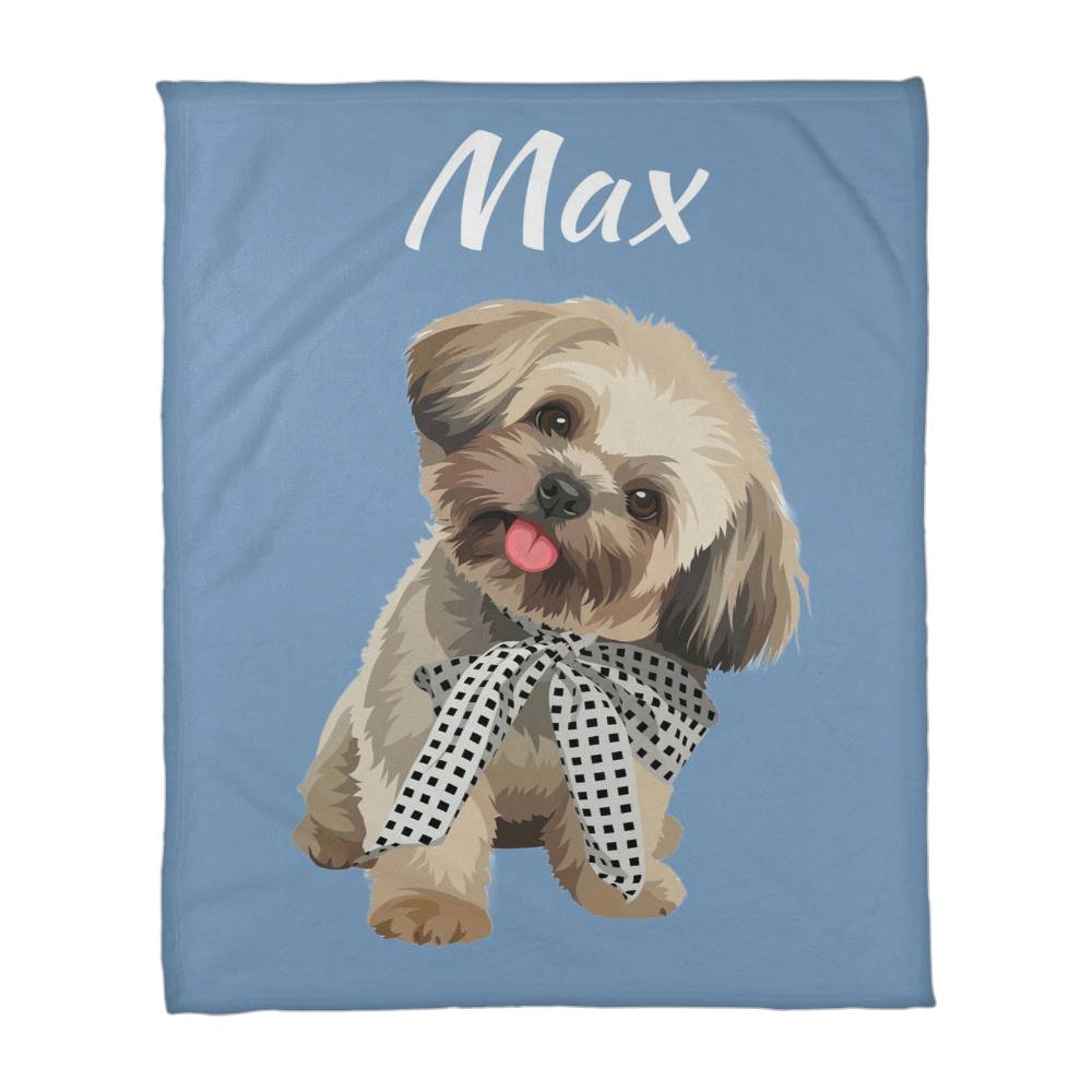 Custom AI Pet Portrait Fleece Blanket - Personalized Dog Photo Blanket