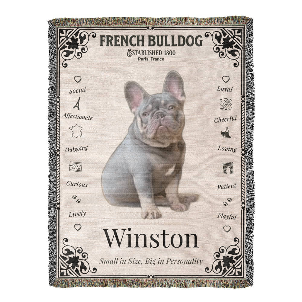🐾 My Little Buddie Heirloom Woven Blanket – French Bulldog Edition - Art Deco
