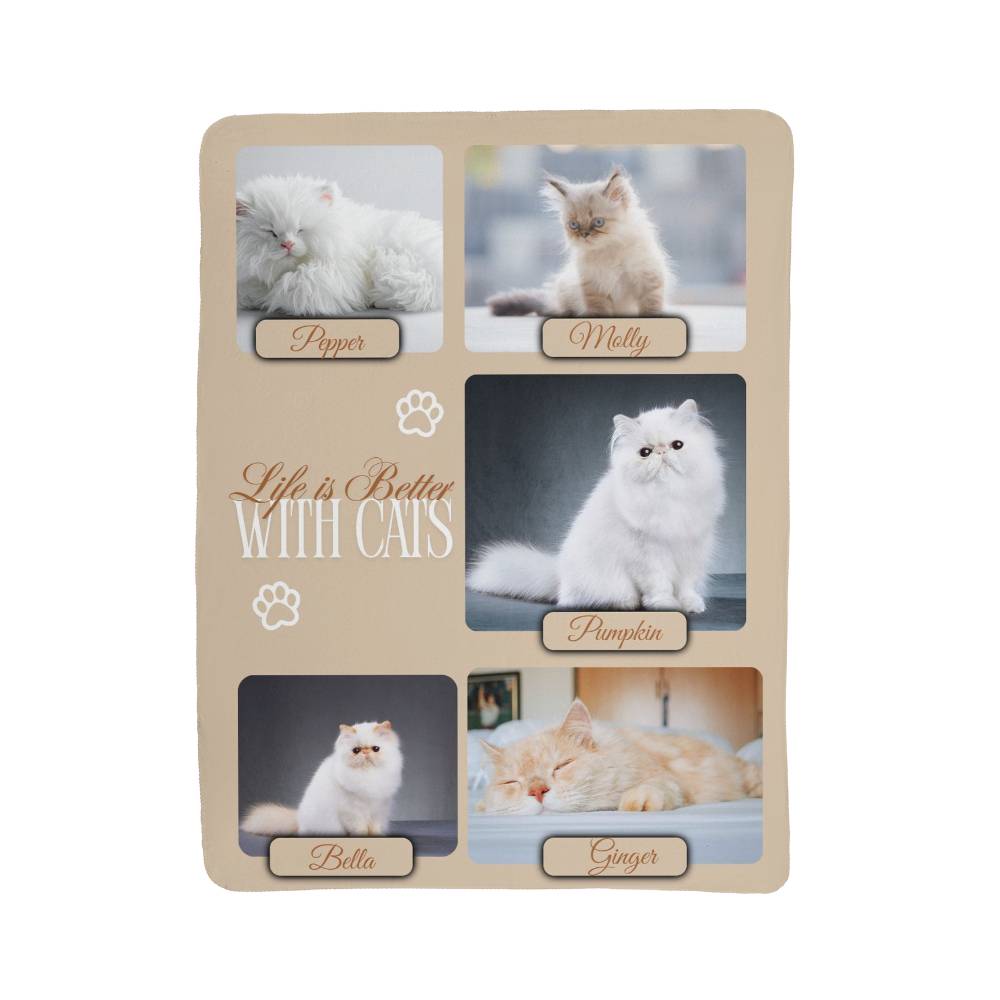 🐾  "Life is better with Cats" Personalized Photo Collage - sherpa blanket