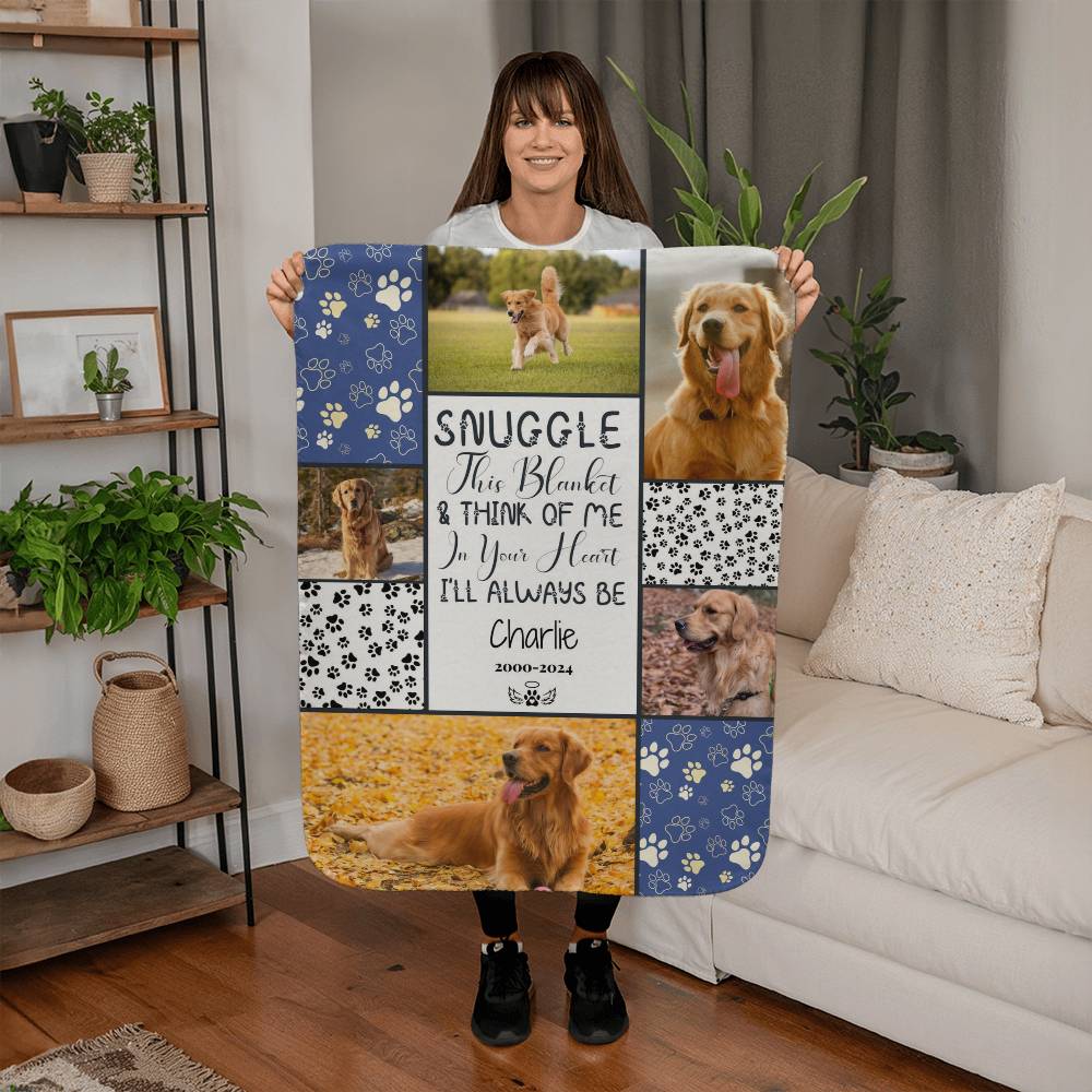 🐾 "Snuggle this blanket" Memorial - Sherpa Blanket - Personalized name and photos