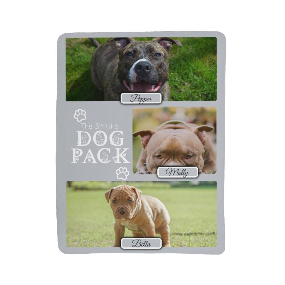 "Dog Pack" Personalized Photo Collage Sherpa Blanket - Multi-Dog Gift