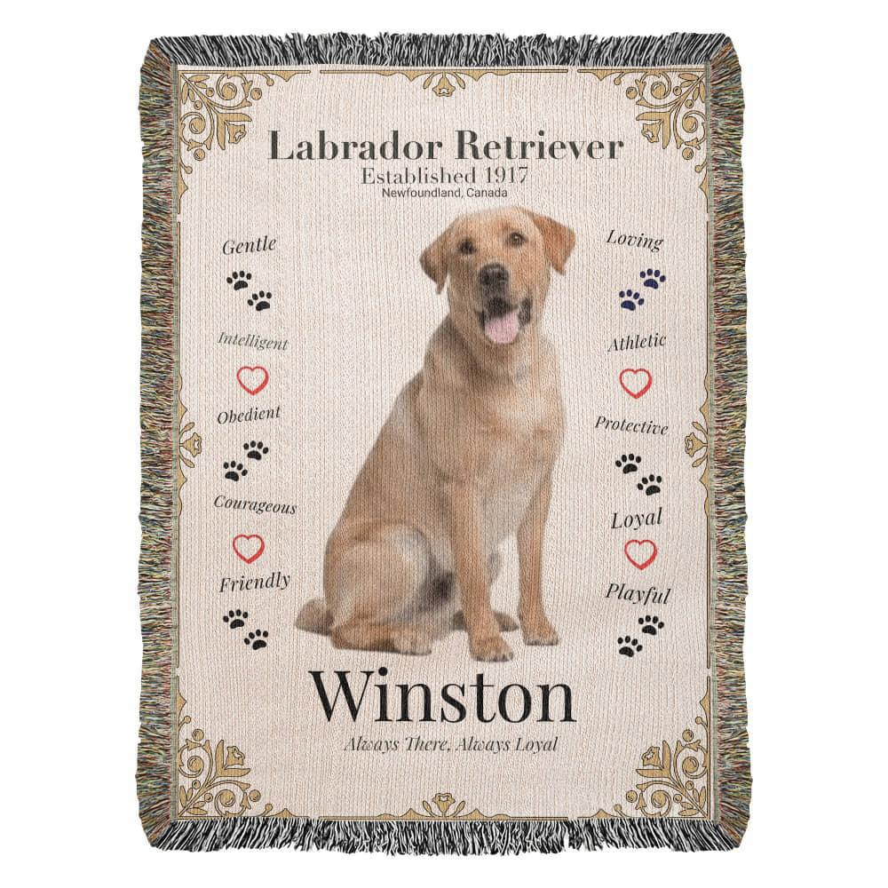 🐾 My Little Buddie Heirloom Woven Blanket – Labrador Retriever - Gold Frame