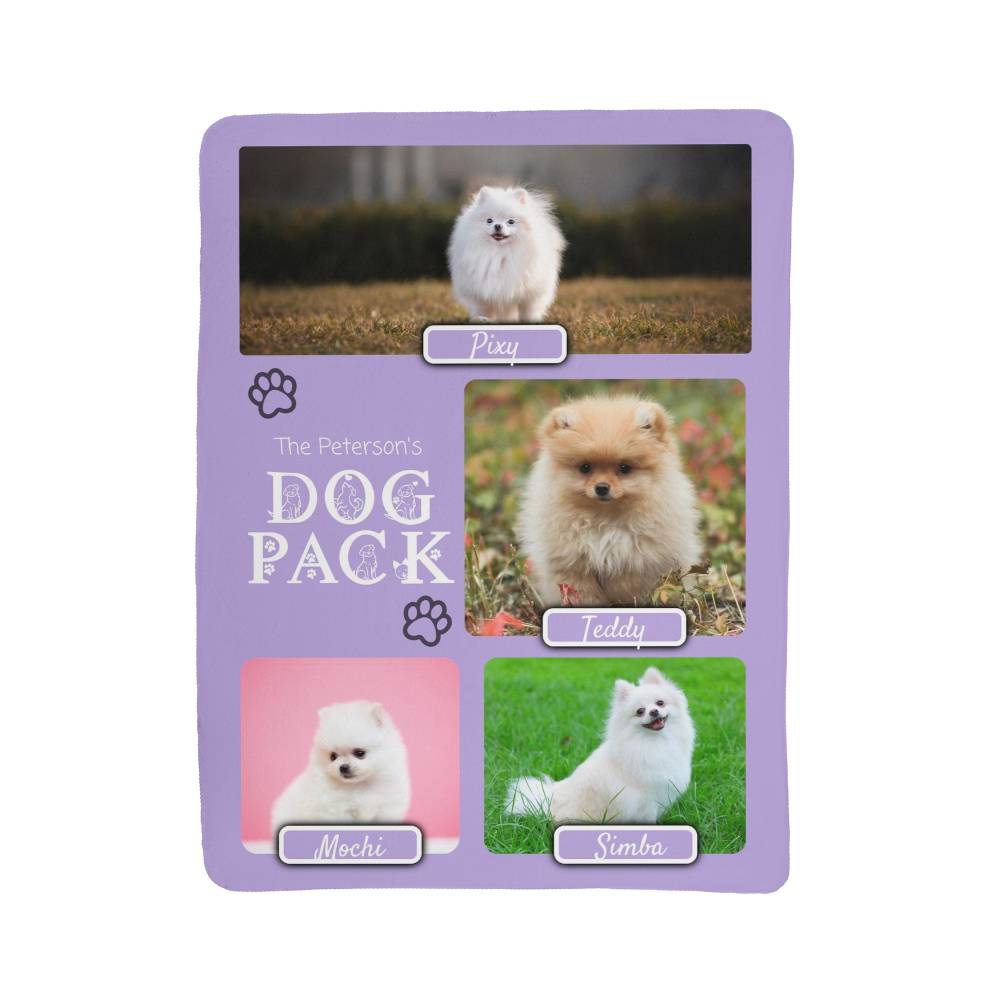 "Dog Pack" Personalized Photo Collage Sherpa Blanket - Multi-Dog Gift