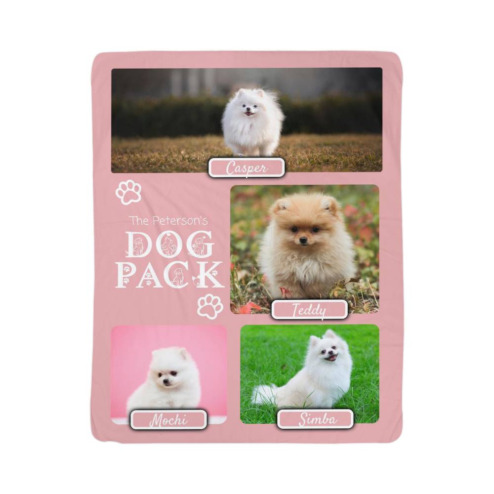 "Dog Pack" Personalized Photo Collage Sherpa Blanket - Multi-Dog Gift