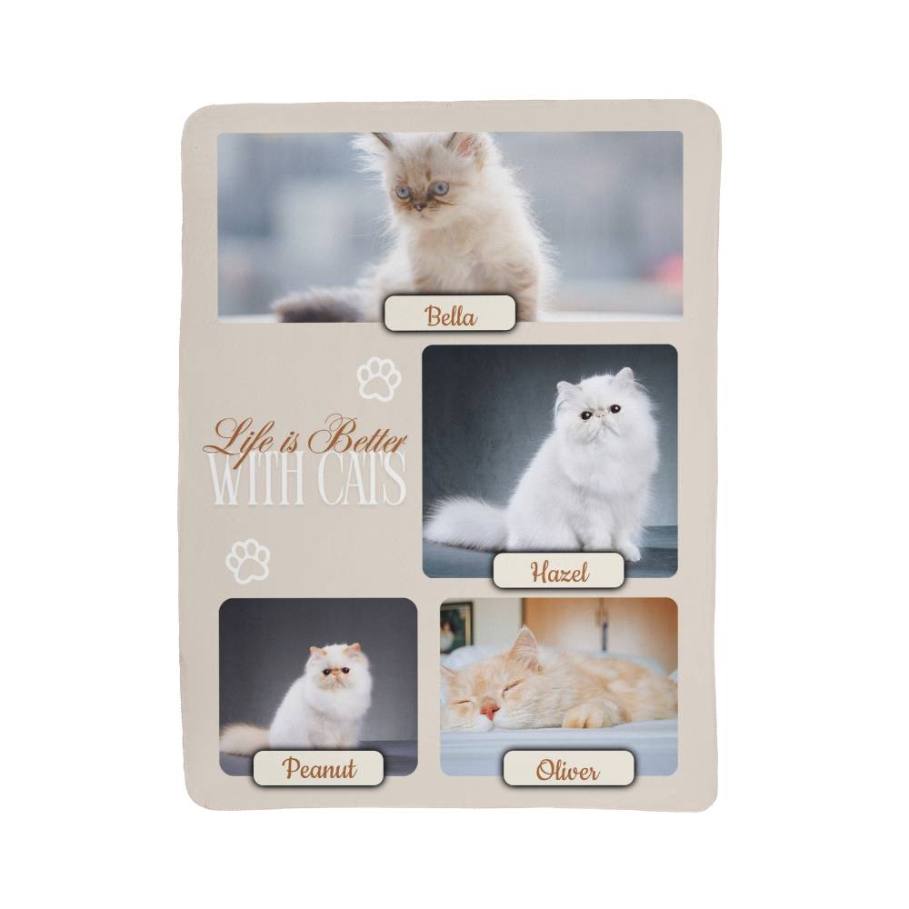 Memorable photo album with cat-themed design and text 'Life is Better with Cats' on a white background.